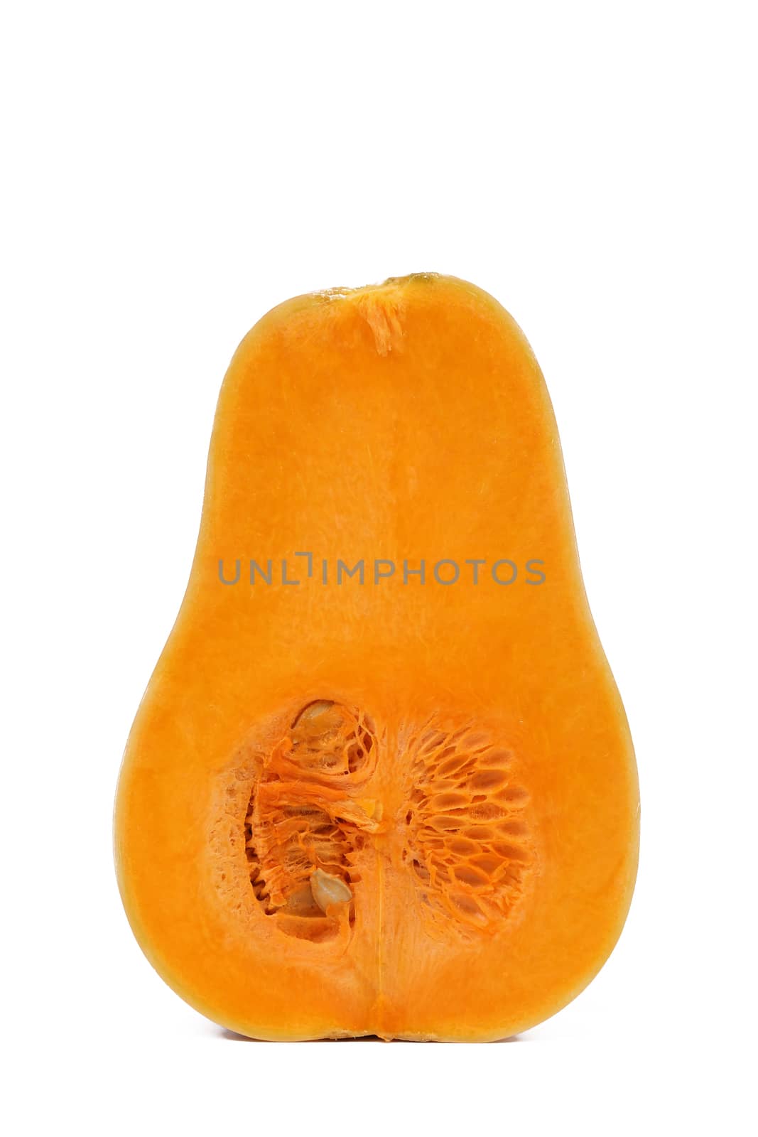 Slice of fresh pumpkin. Close up. White background.