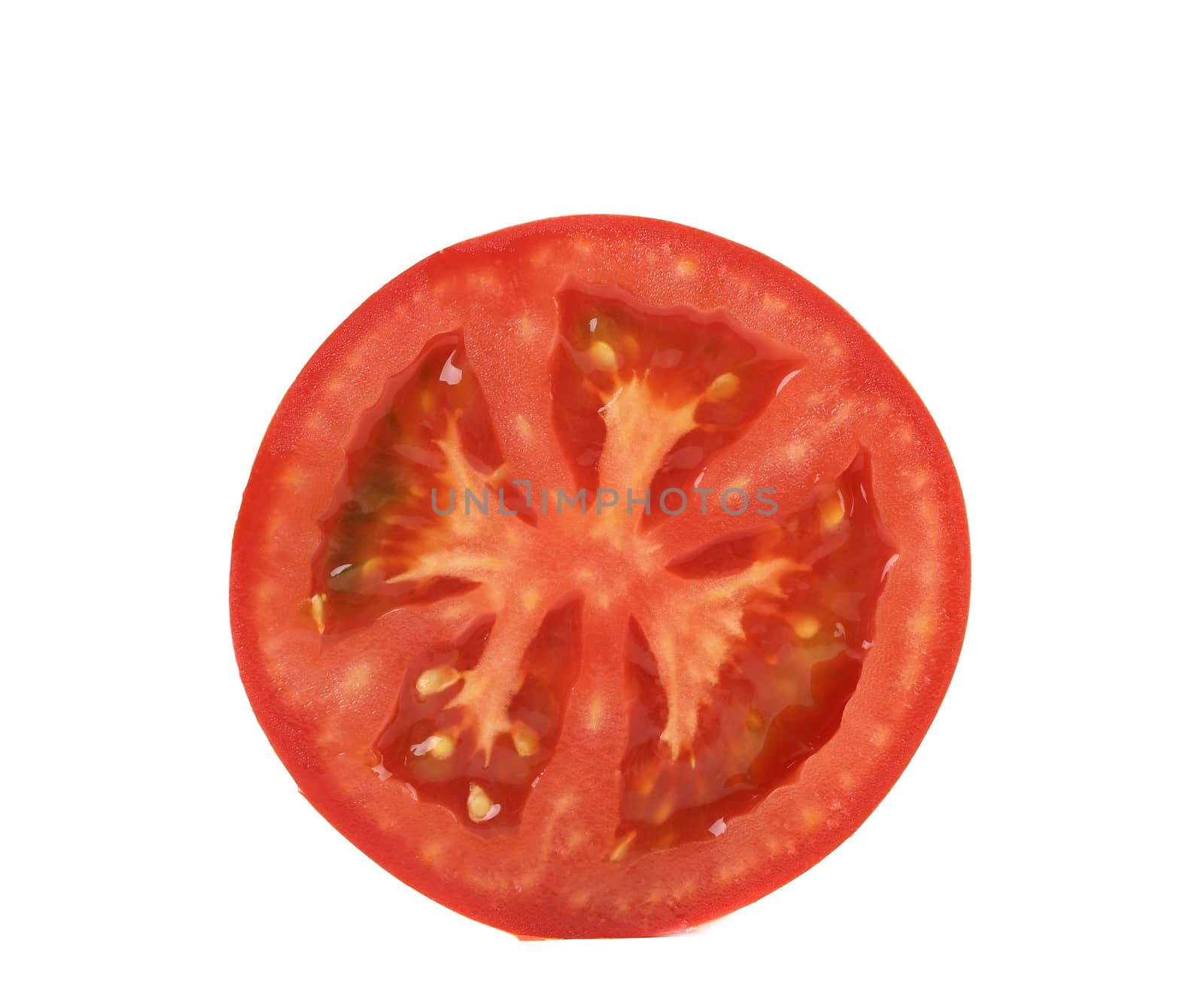 Tomato slice isolated on white background, top view