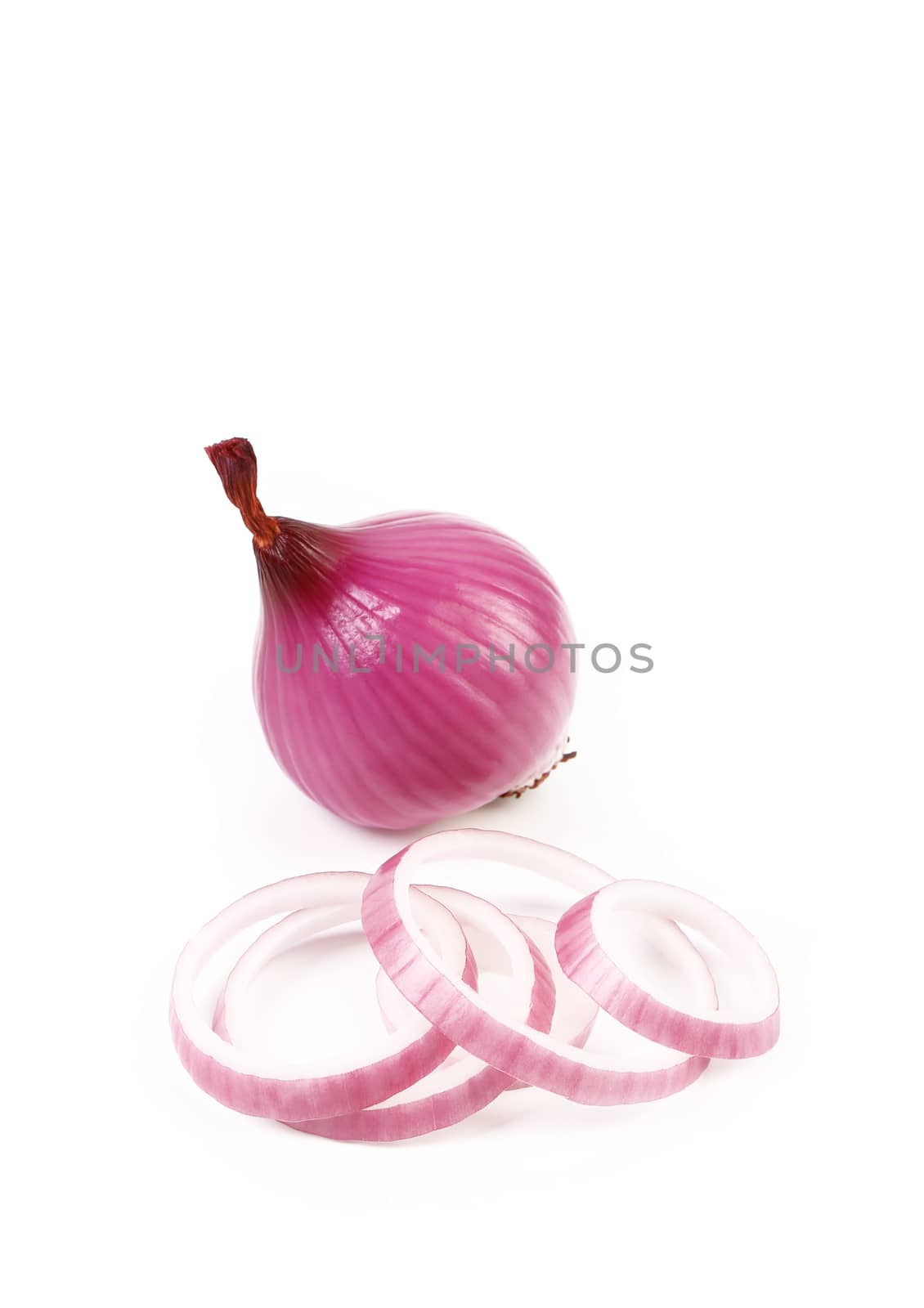 Violet onion and rings isolated on a white background.