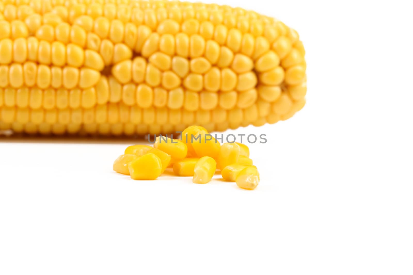 Tasty yellow ear of corn isolated on a white background