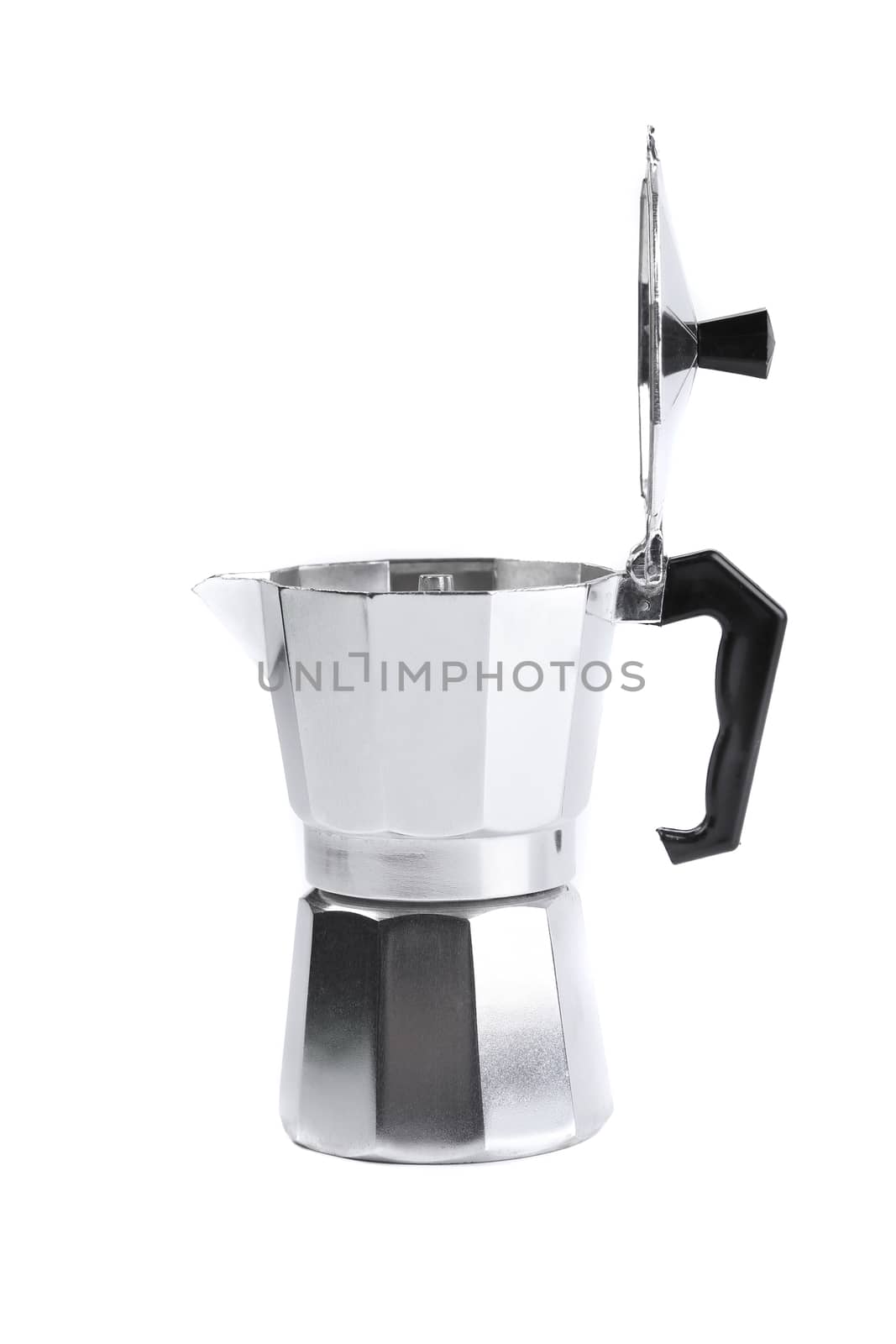 percolator coffee with the lid open on a white background