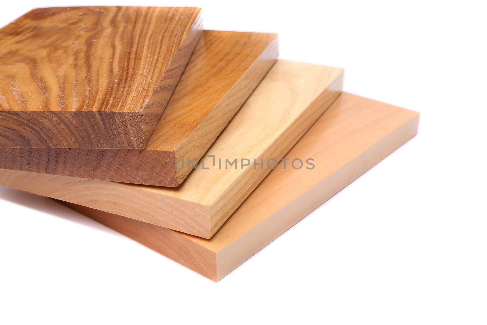 Four boards (acacia, oak, elm, lime). White background.
