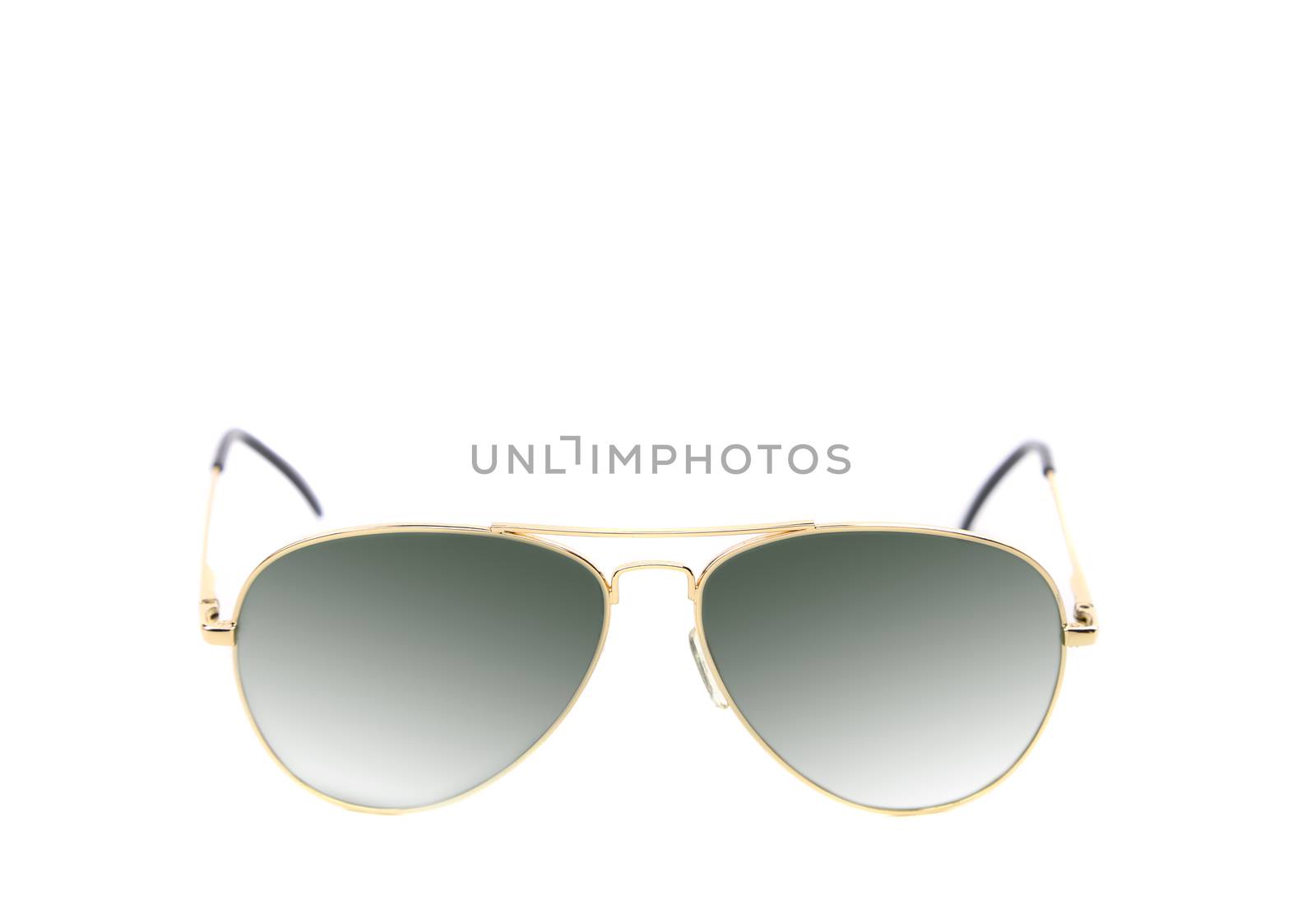 Sunglasses of yellow and white gold on a white background.