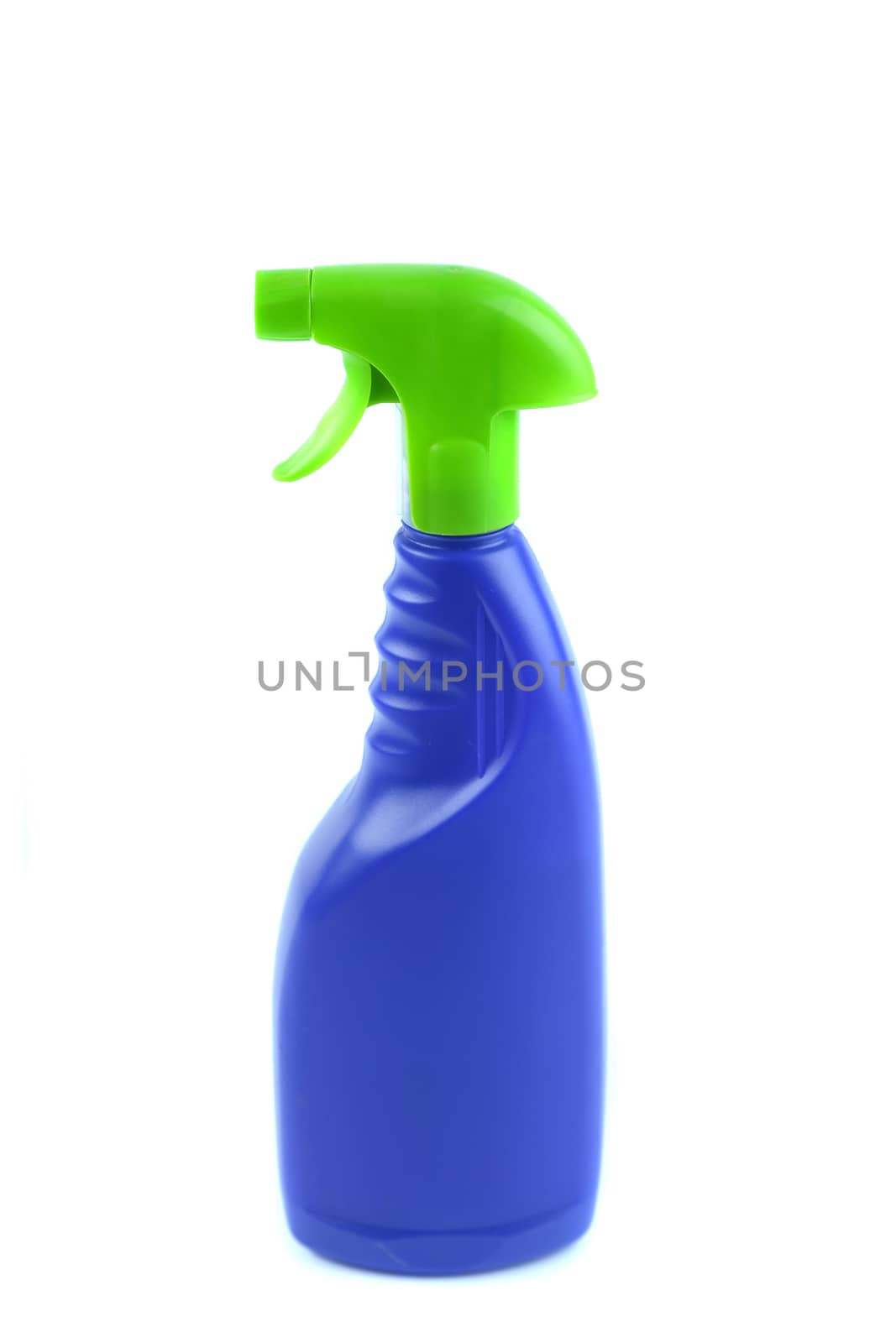 Blue plastic spray bottle isolated on a white background