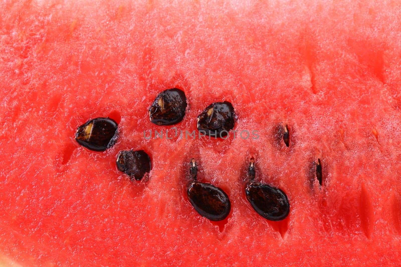 Macro shot of a watermelon with its seeds. Whole background.