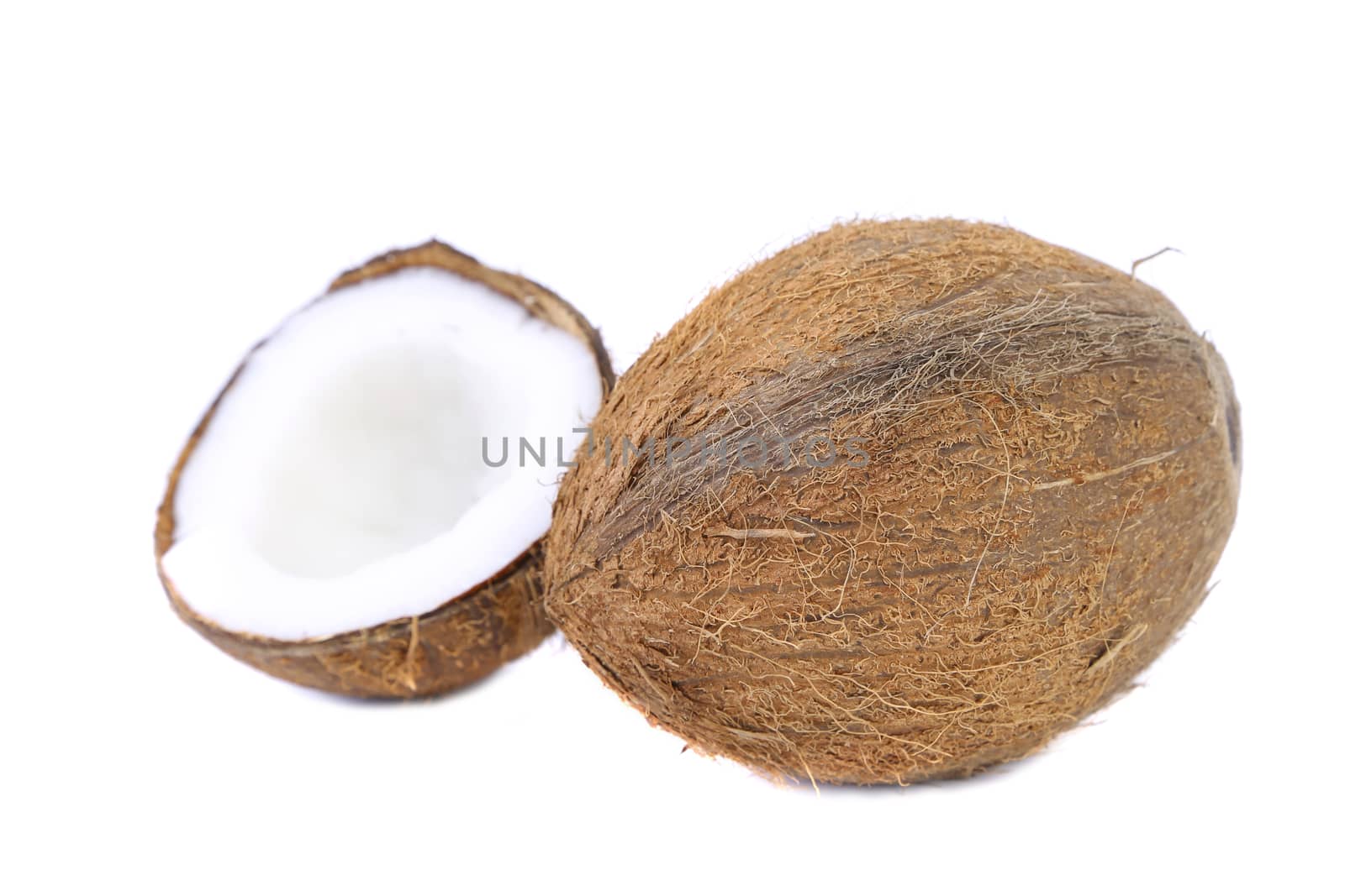 Half and safe coconut. Isolated on a white background.