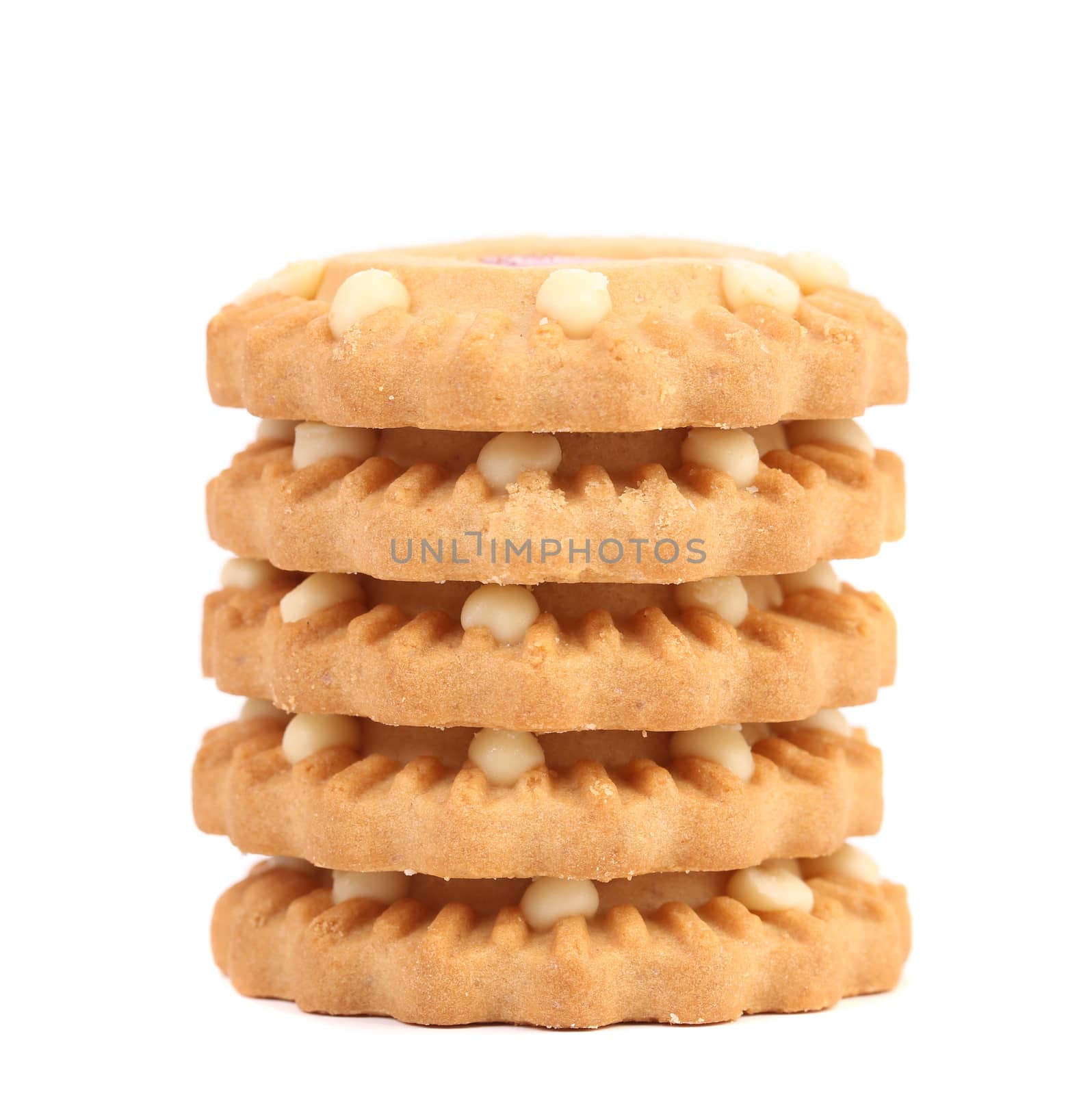 Stack of biscuits isolated on a white background.