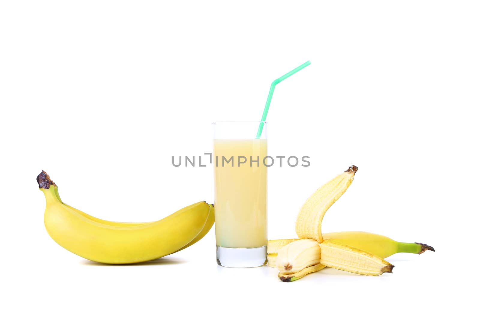 Banana and juice isolated on a white background.