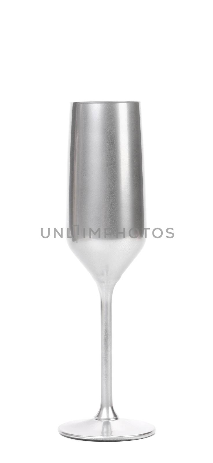 Silver champagne glass isolated on a white background.