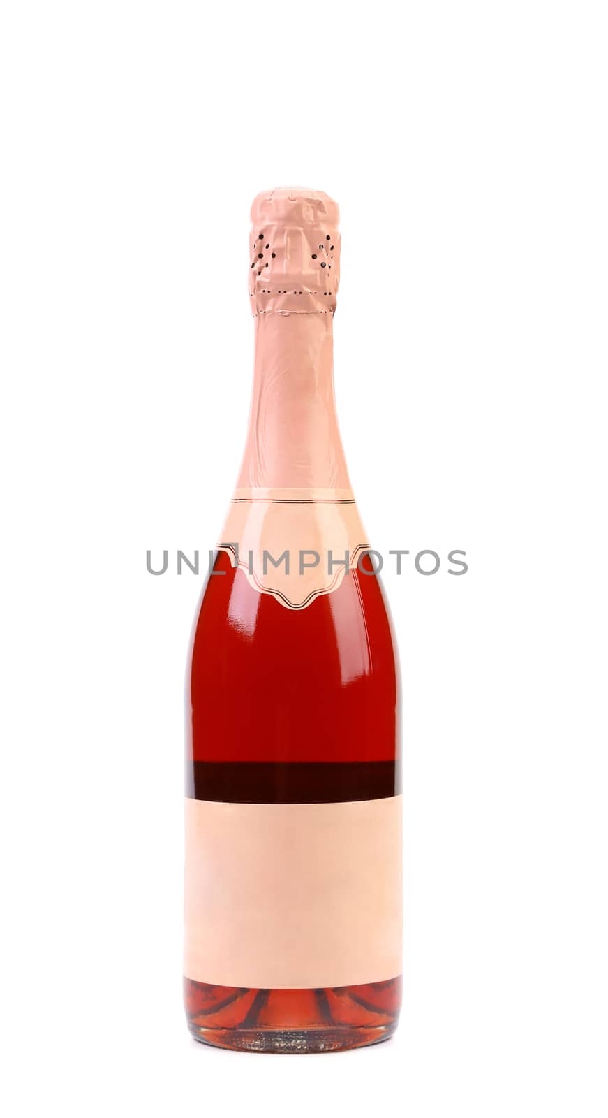 Bottle of pink champange isolated on a white background.