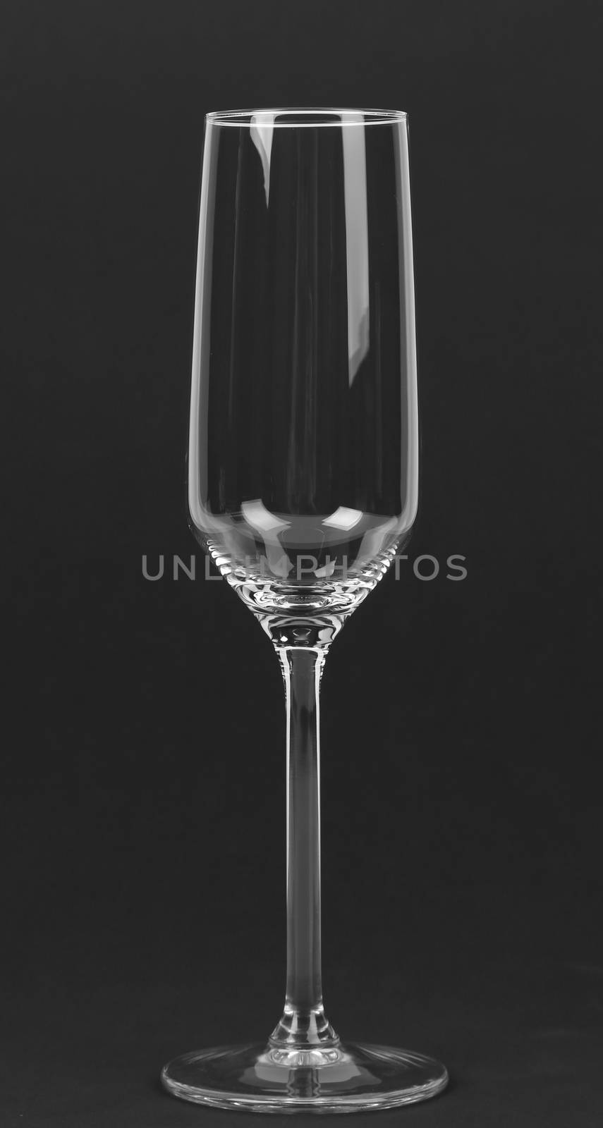 empty champagne glass isolated on a black backgrund