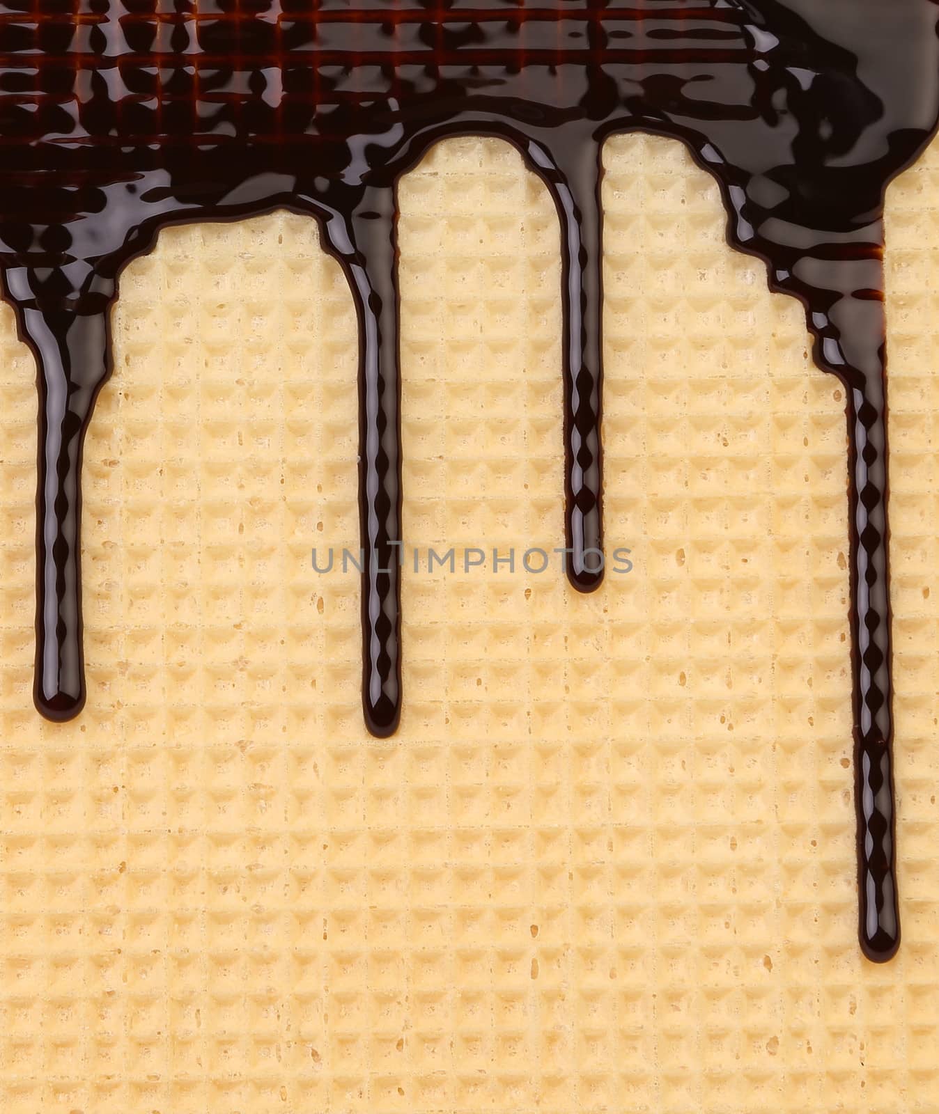 Background of wafer. Stream chocolate. Whole background.