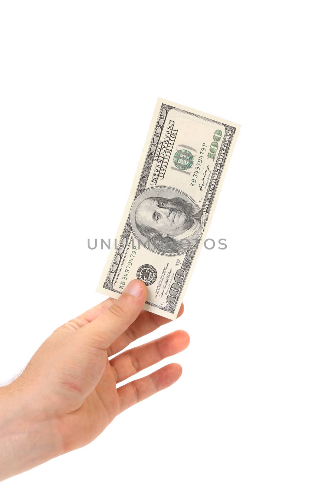 human hand with money isolate on white background