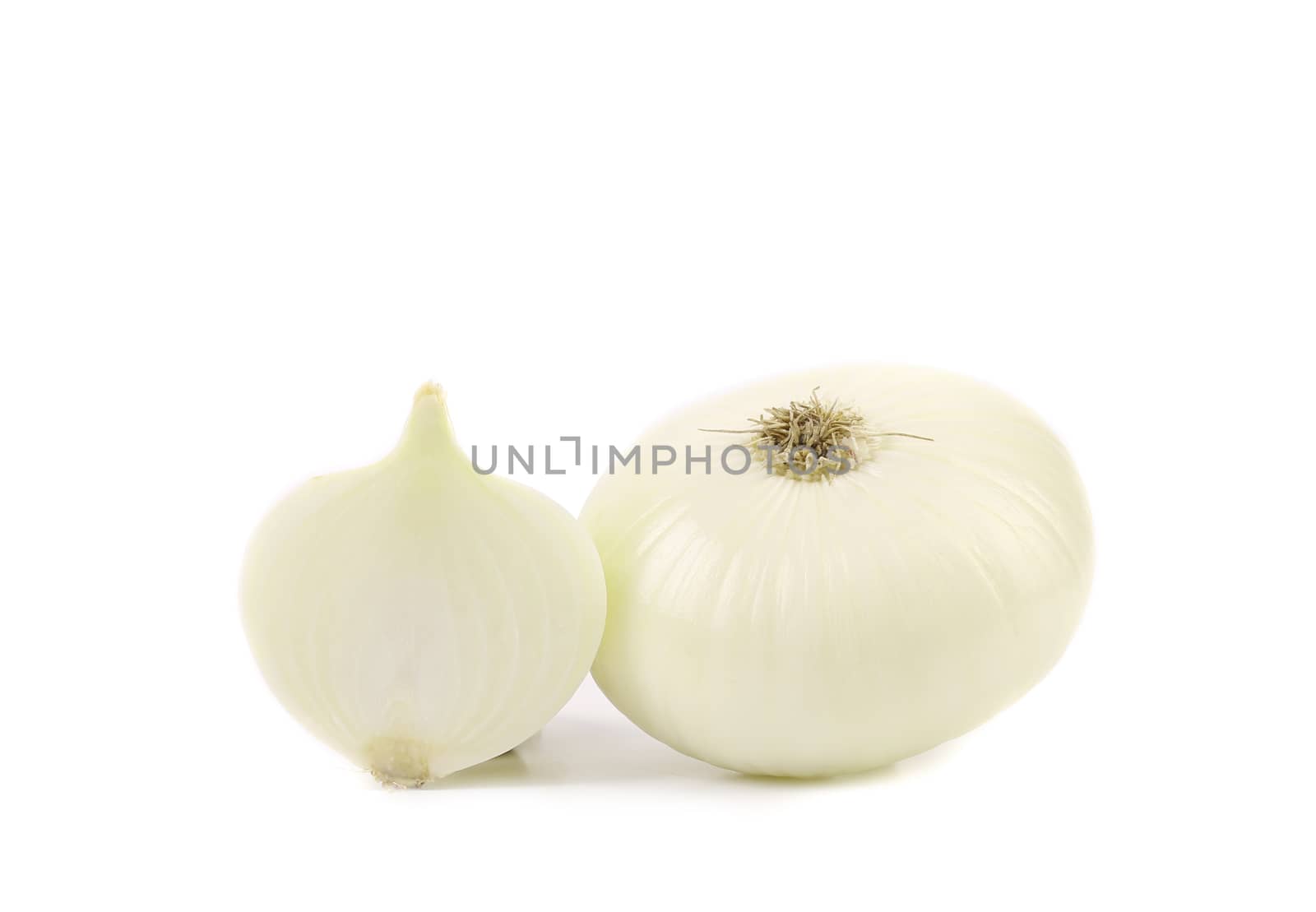 White onion and slice on a white background