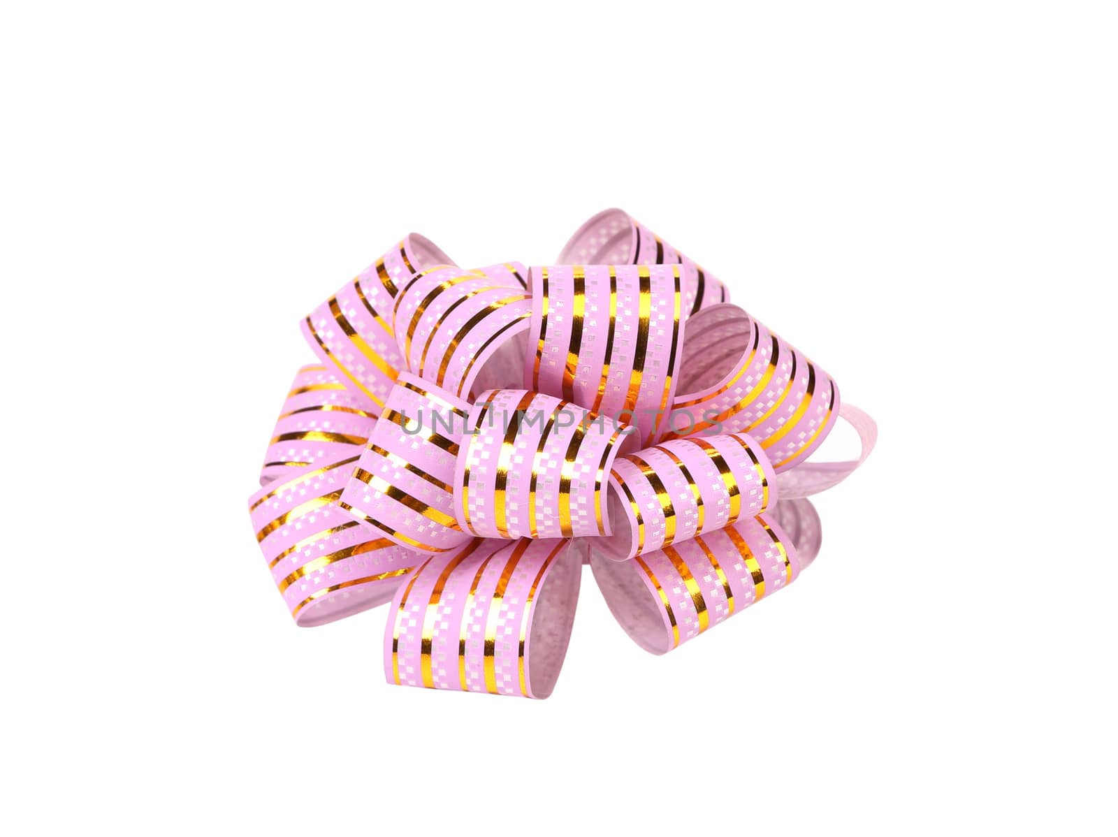 Pink stripy holiday ribbon for presents and gifts over white