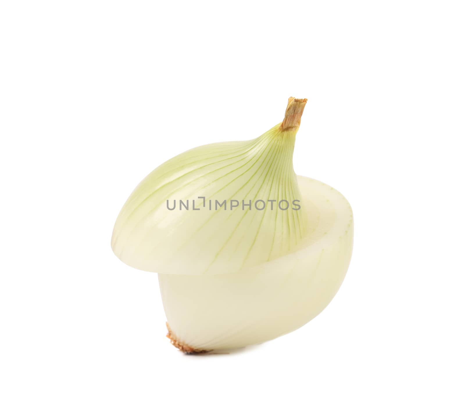 Splitted white onion on a white background