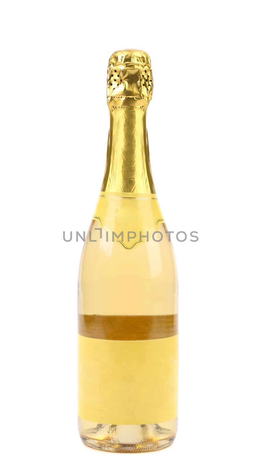 Goldish bottle of champagne isolated on a white background.