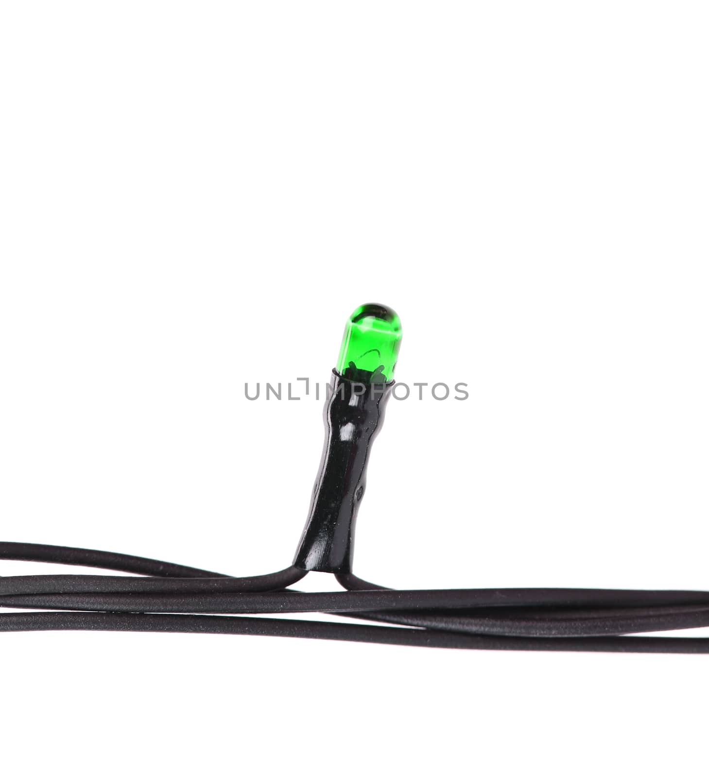 Green lamp of festive garland. White background.