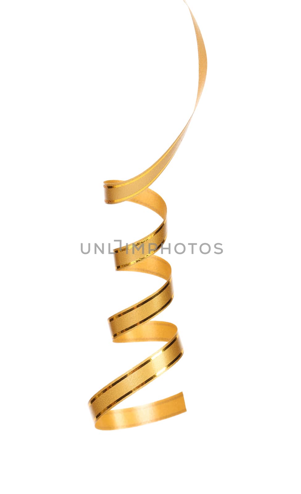 Golden Curl Party Streamers Hanging Down isolated on white background