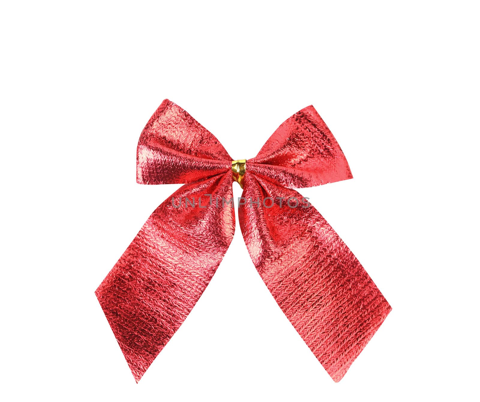 Festive red bow made of ribbon isolated on white