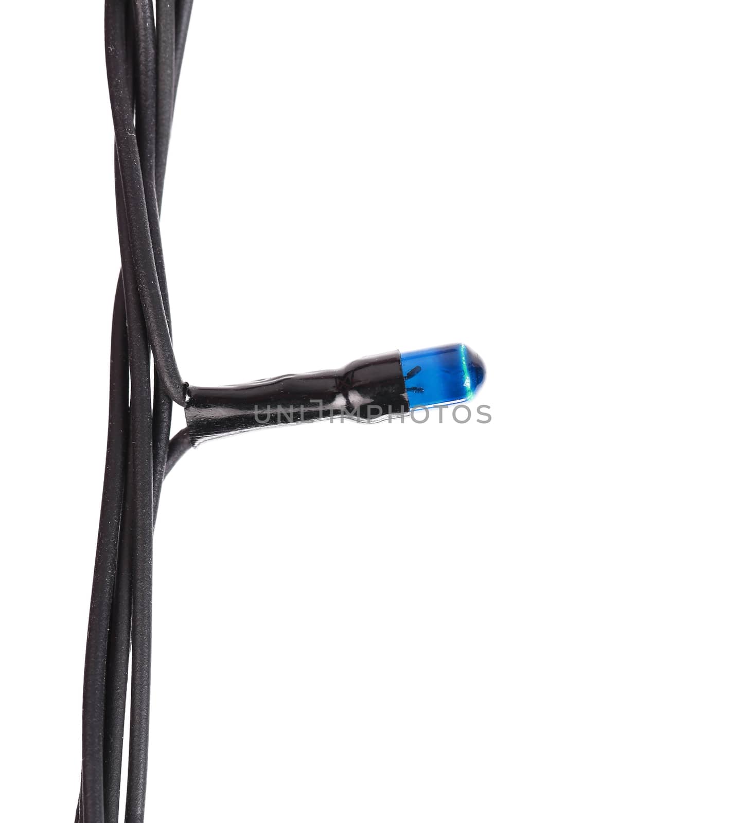 Blue lamp of festive garland. White background.