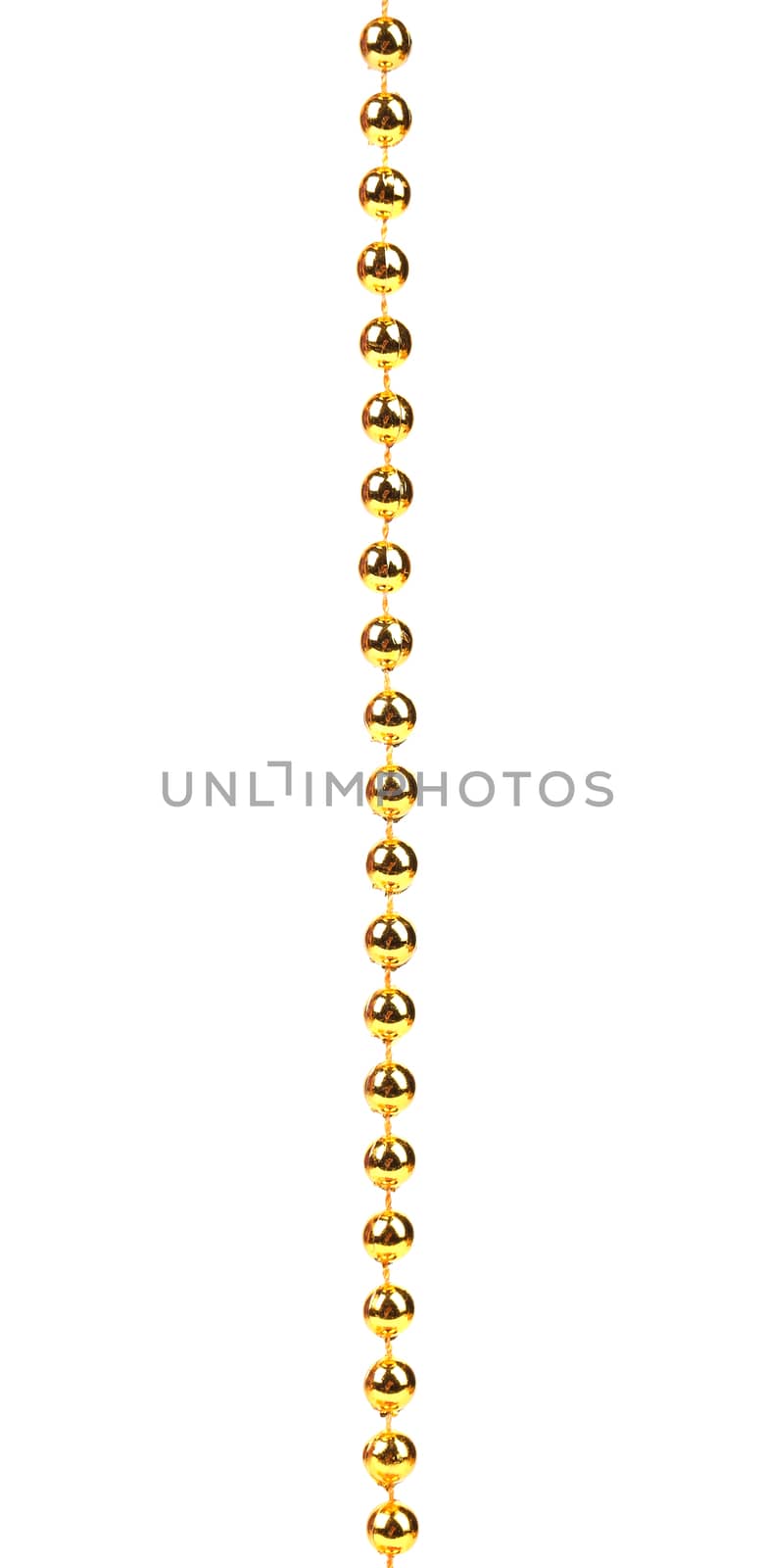 Golden beads isolated on a white background.