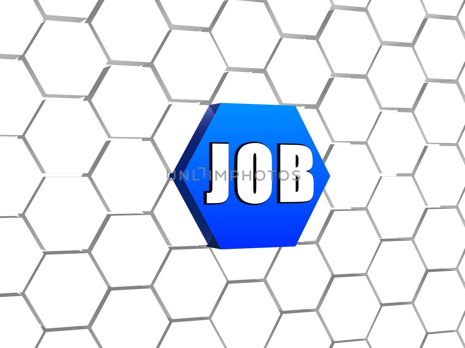 job - text on 3d blue hexagon button in cellular structure, business career concept word