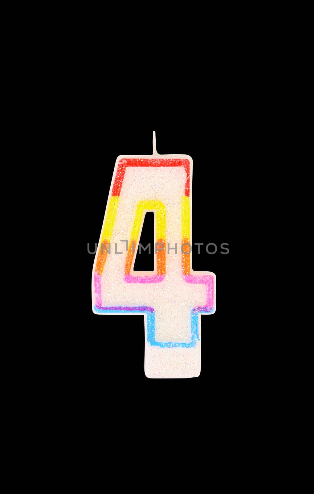 Candle in the form of four figures. Black background.