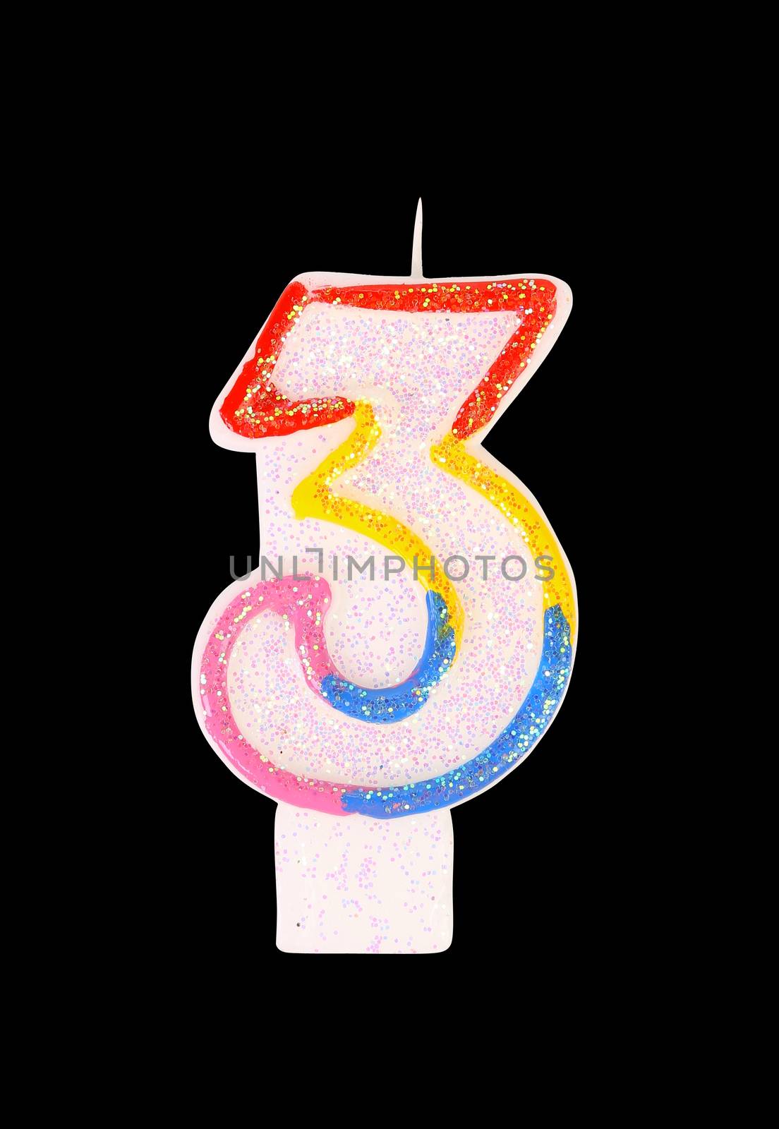 Candle in the form of three figures. Black background.