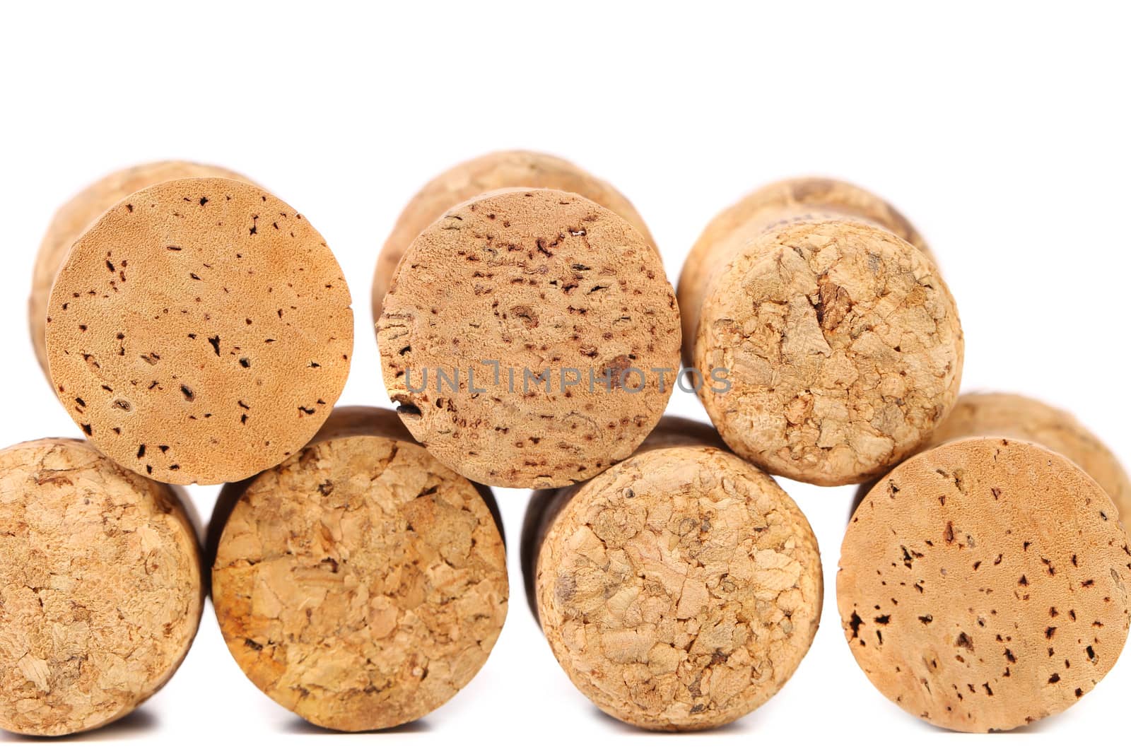 Close up of a champagne corks. White background.