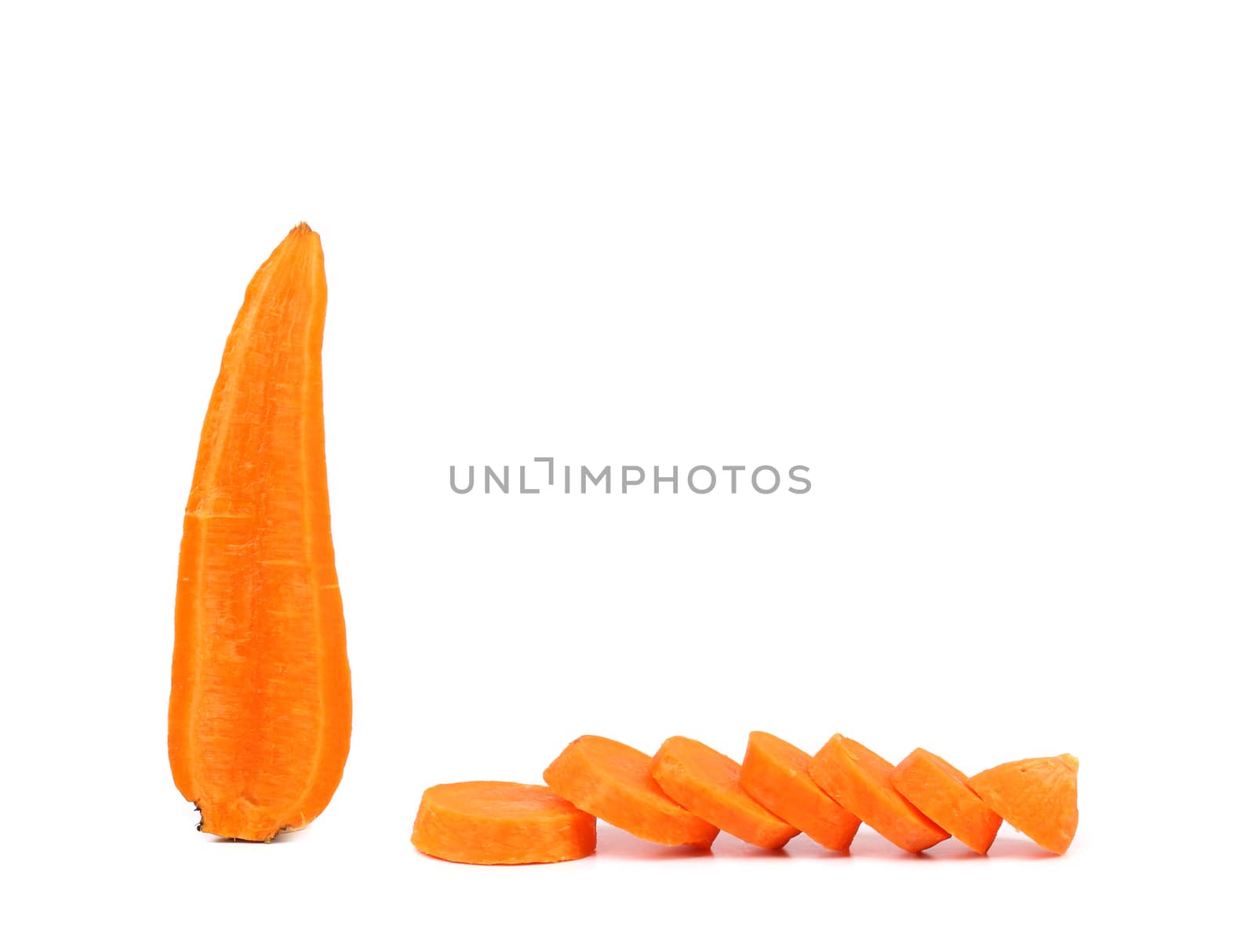 Vertical carrot and slices. Isolated on a white background.