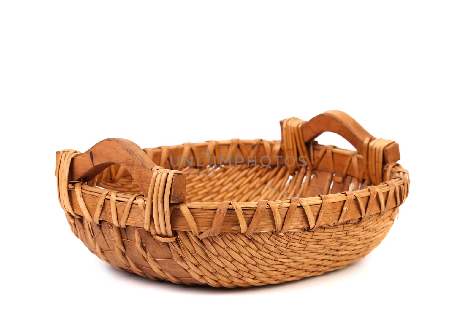 vintage weave wicker basket isolated on a white background