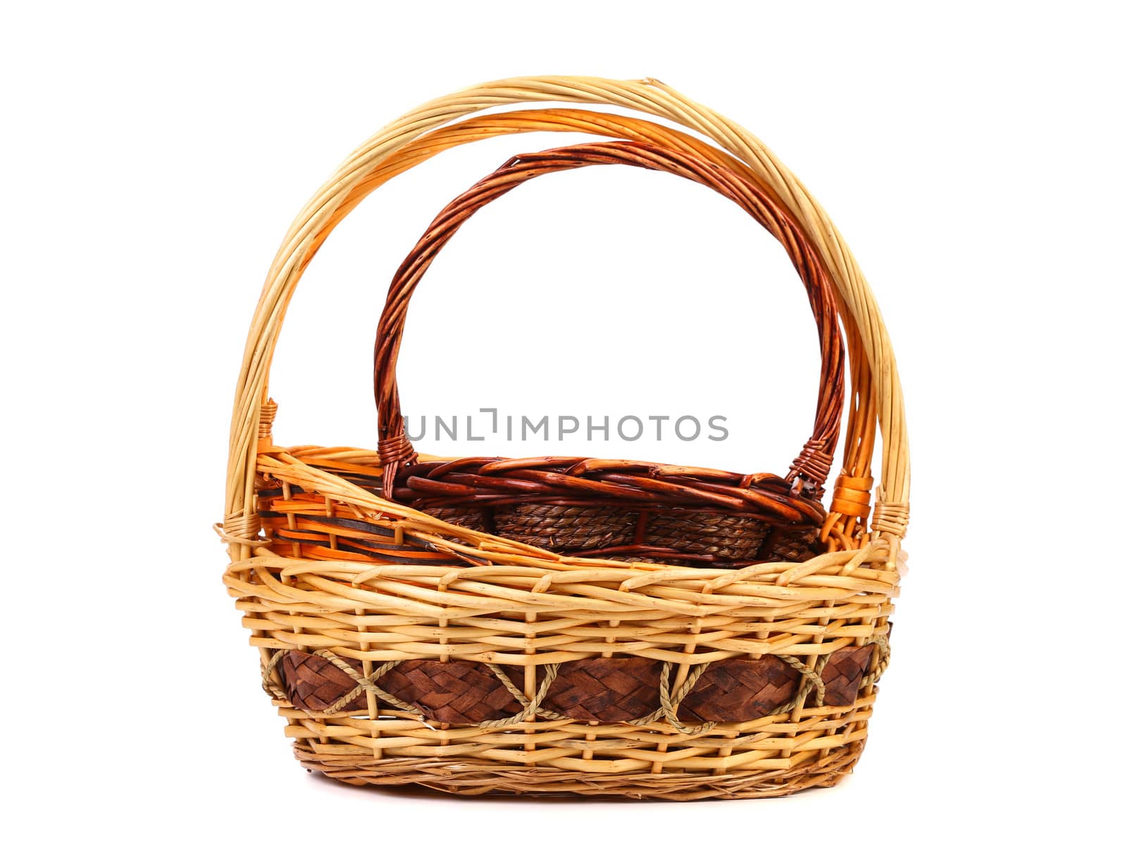 vintage weave wicker basket isolated on a white background