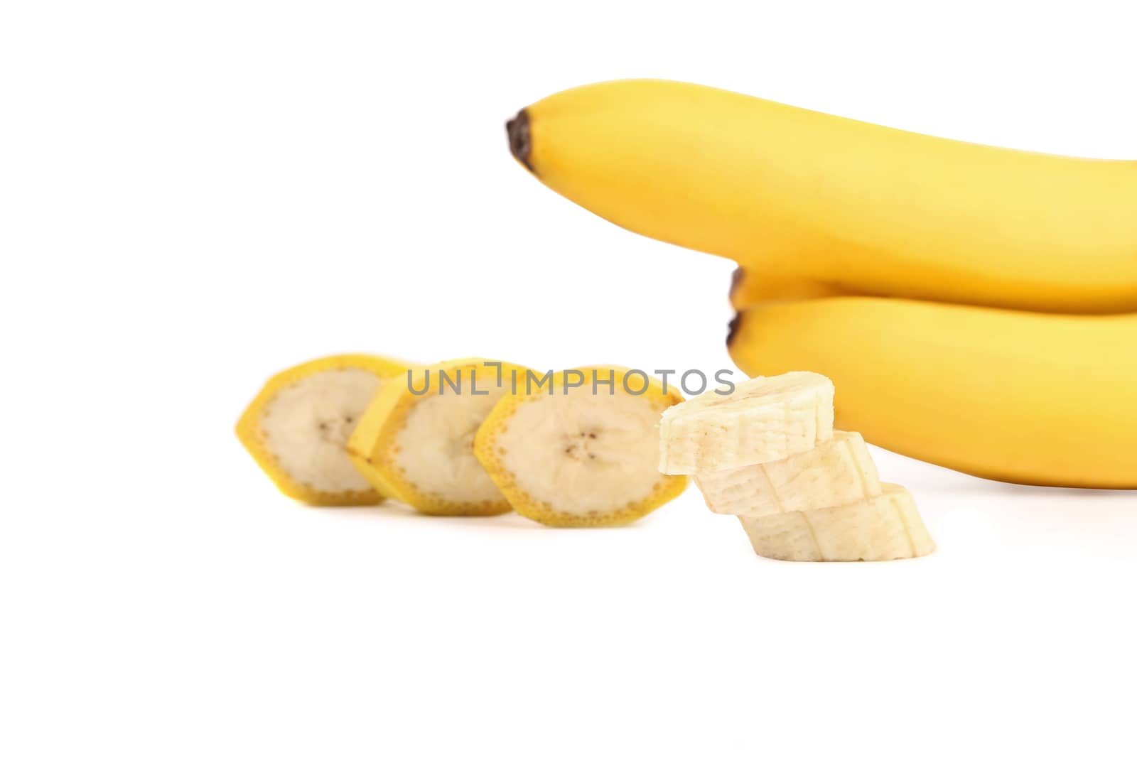 Sliced bananas isolated on a white background