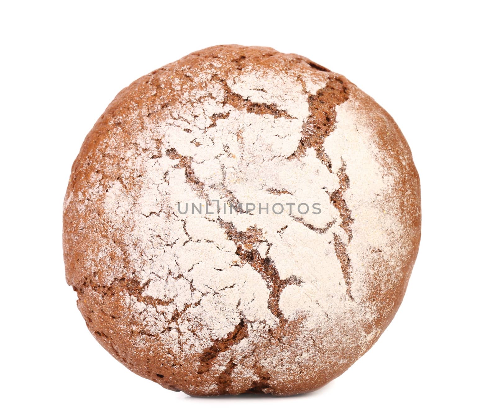 Brown bread dusted the flour. White background.
