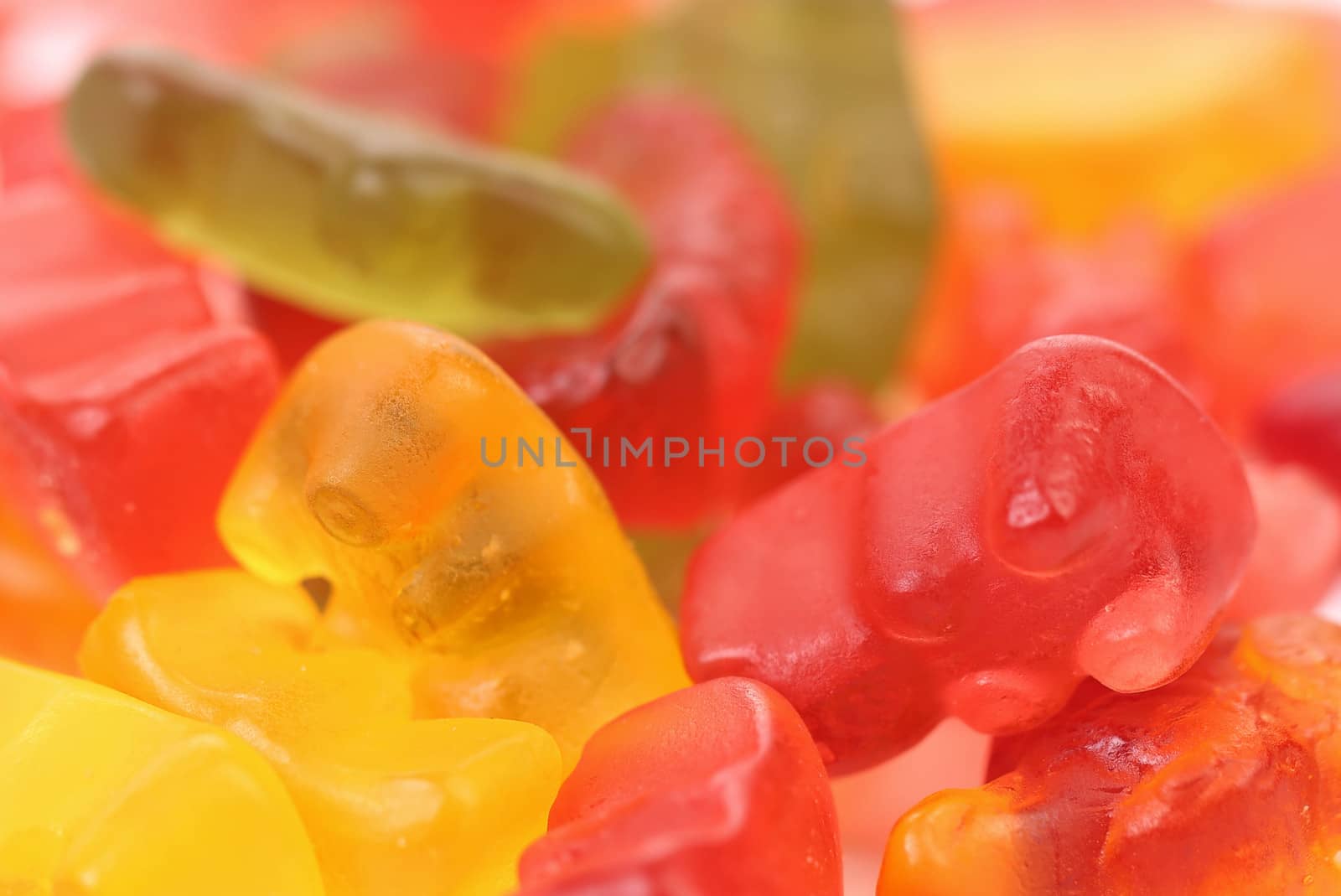 Background of colorful fruit jelly candy. Close up.