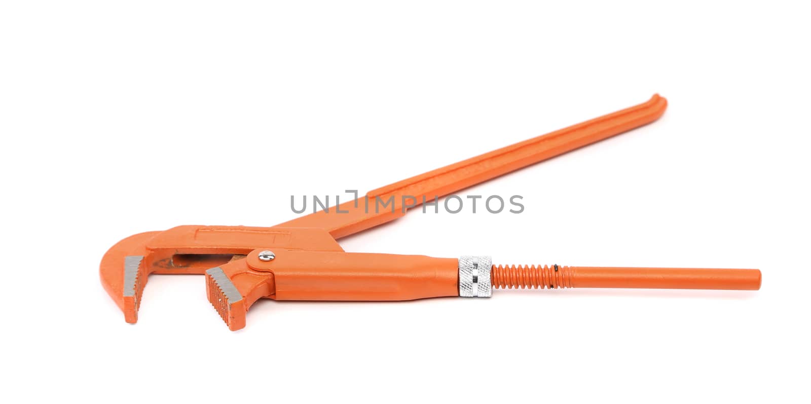 Orange alligator wrench isolated aganist a white background