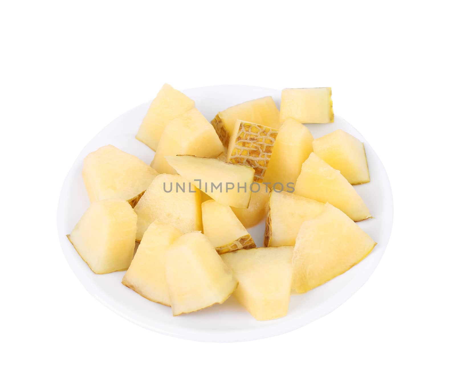 Handful melon slices on a white background