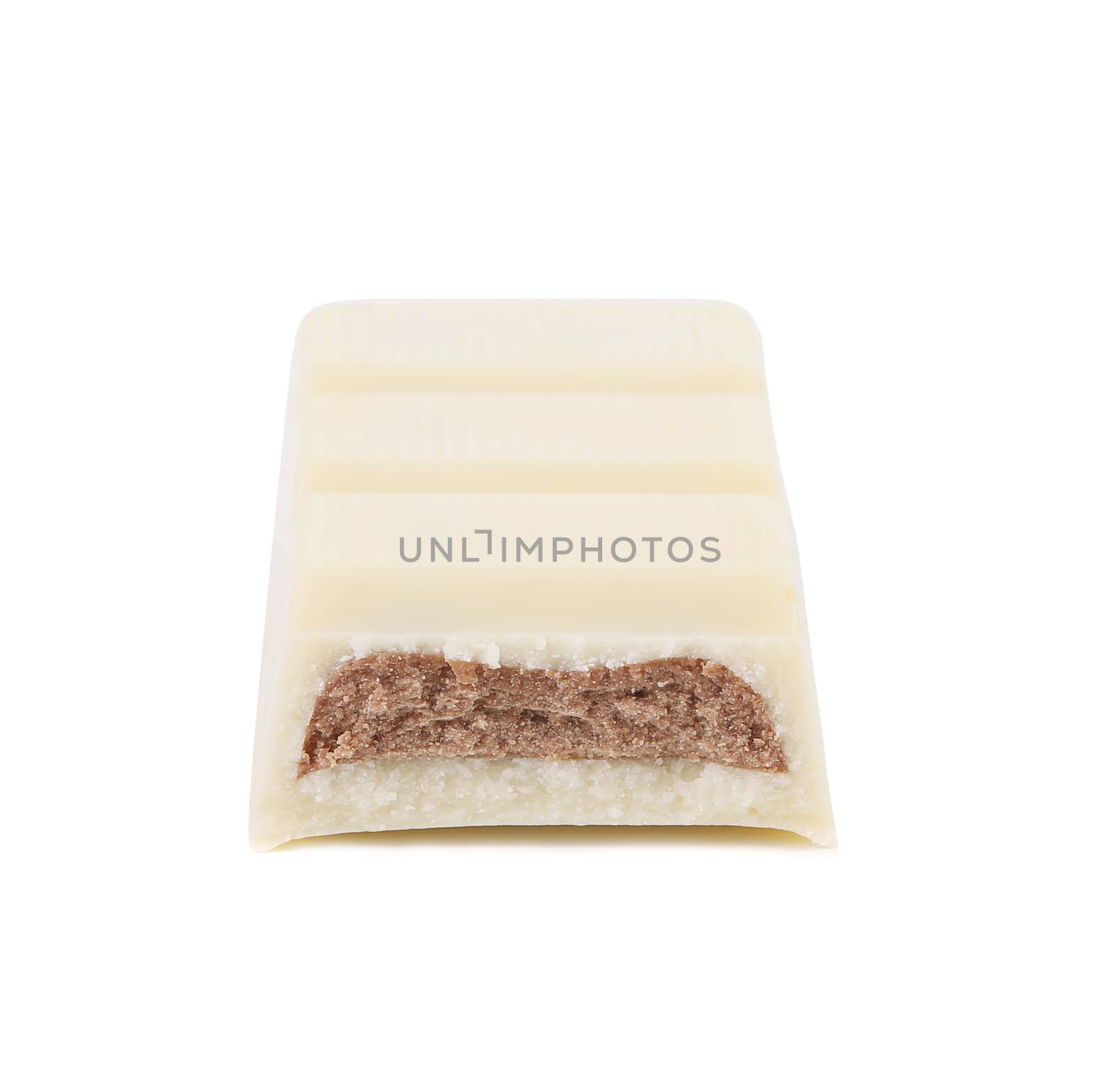 white chocolate bar with filling on a white background