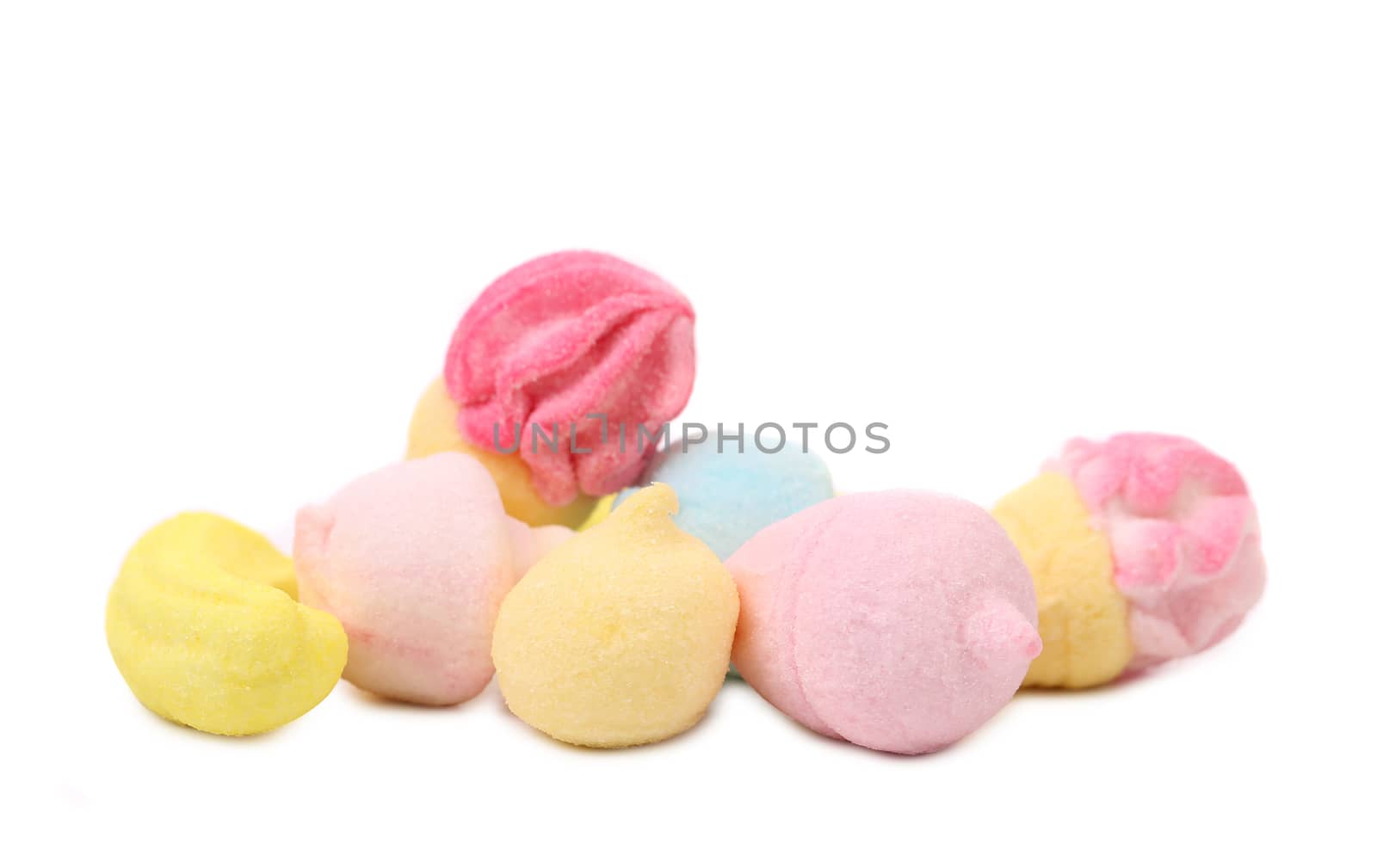 Different colorful marshmallow. Isolated on a white background.