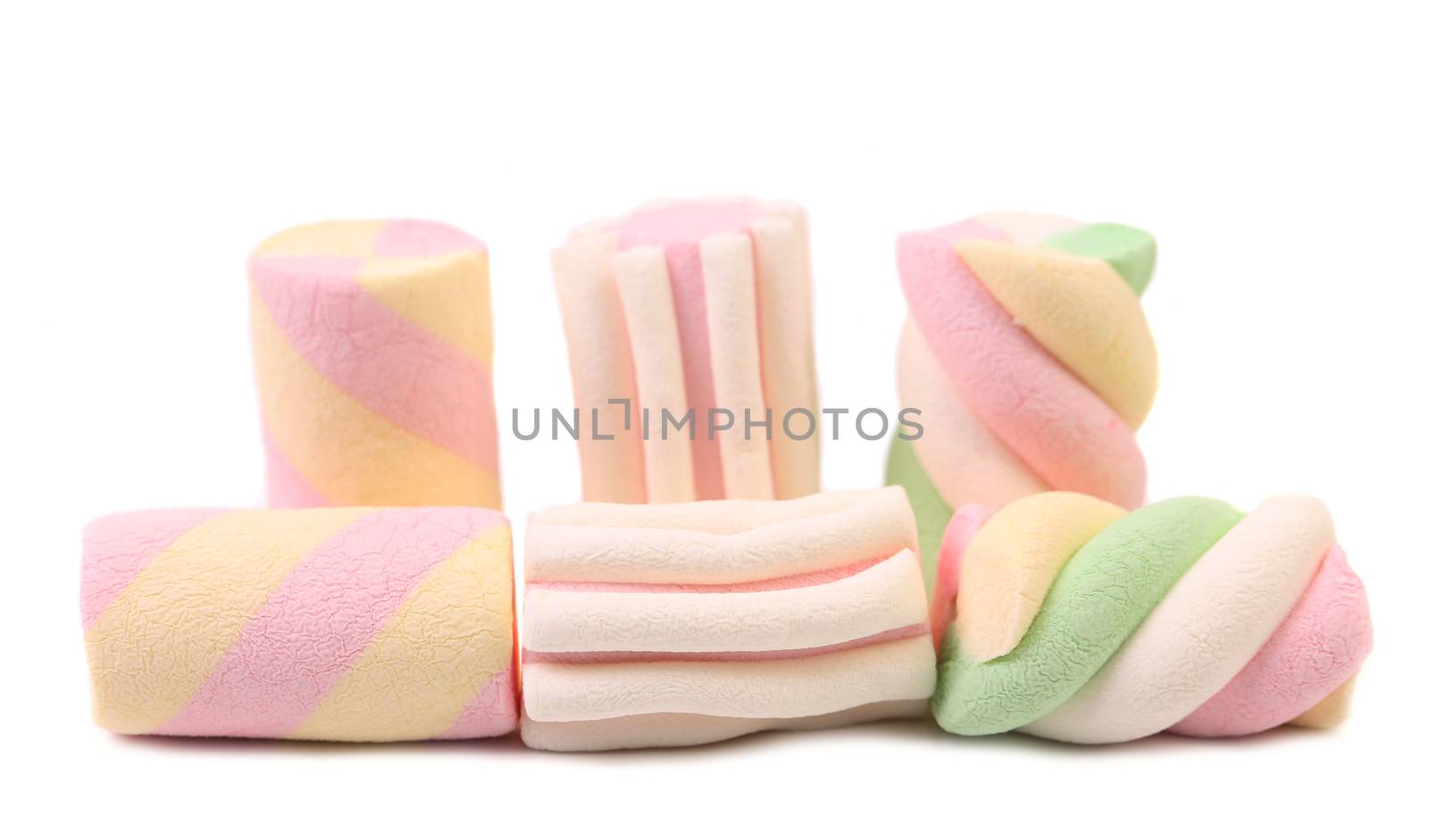 Colorful marshmallows. Isolated on a white background.