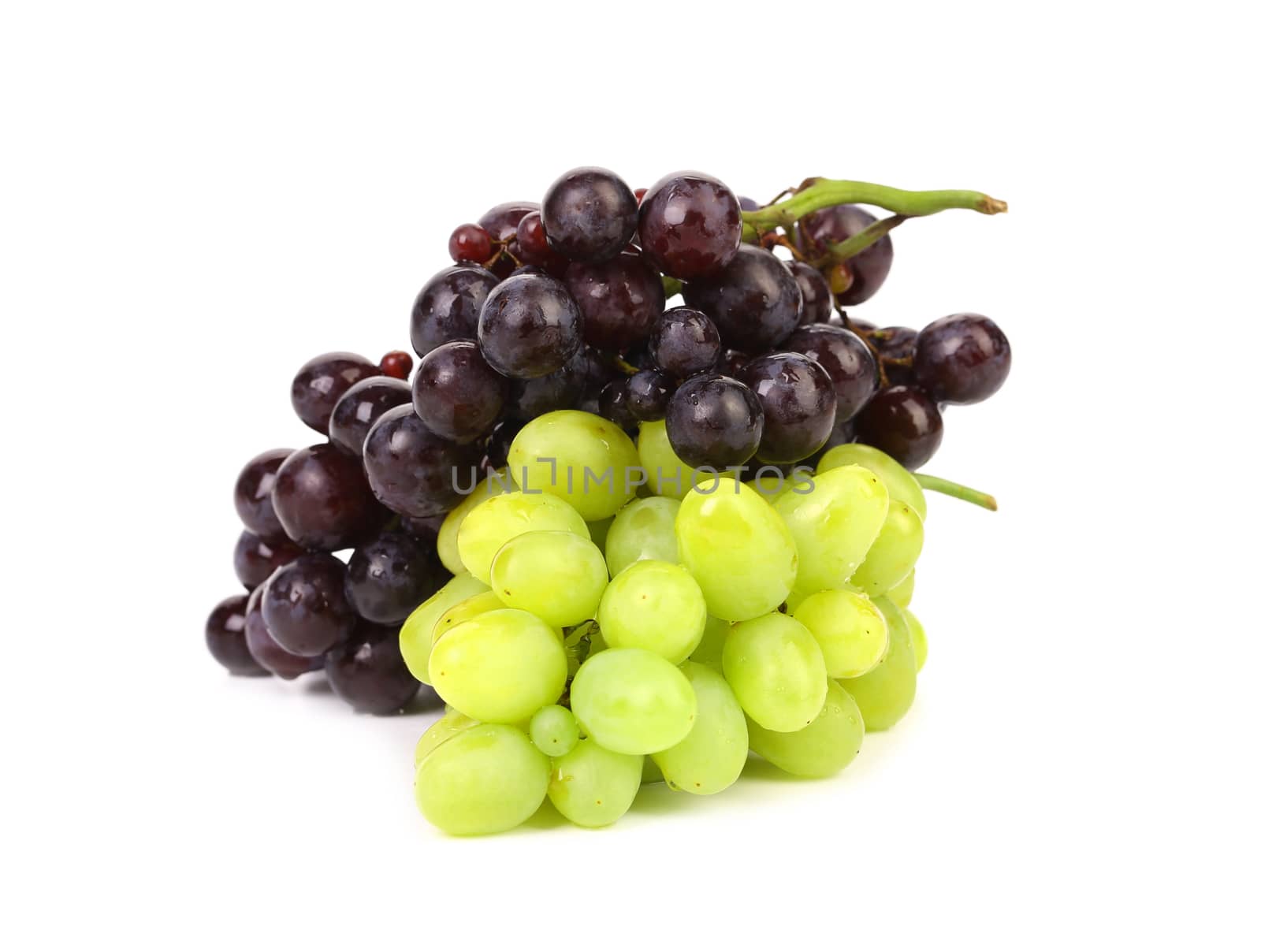 Black and green ripe gpapes. White background.