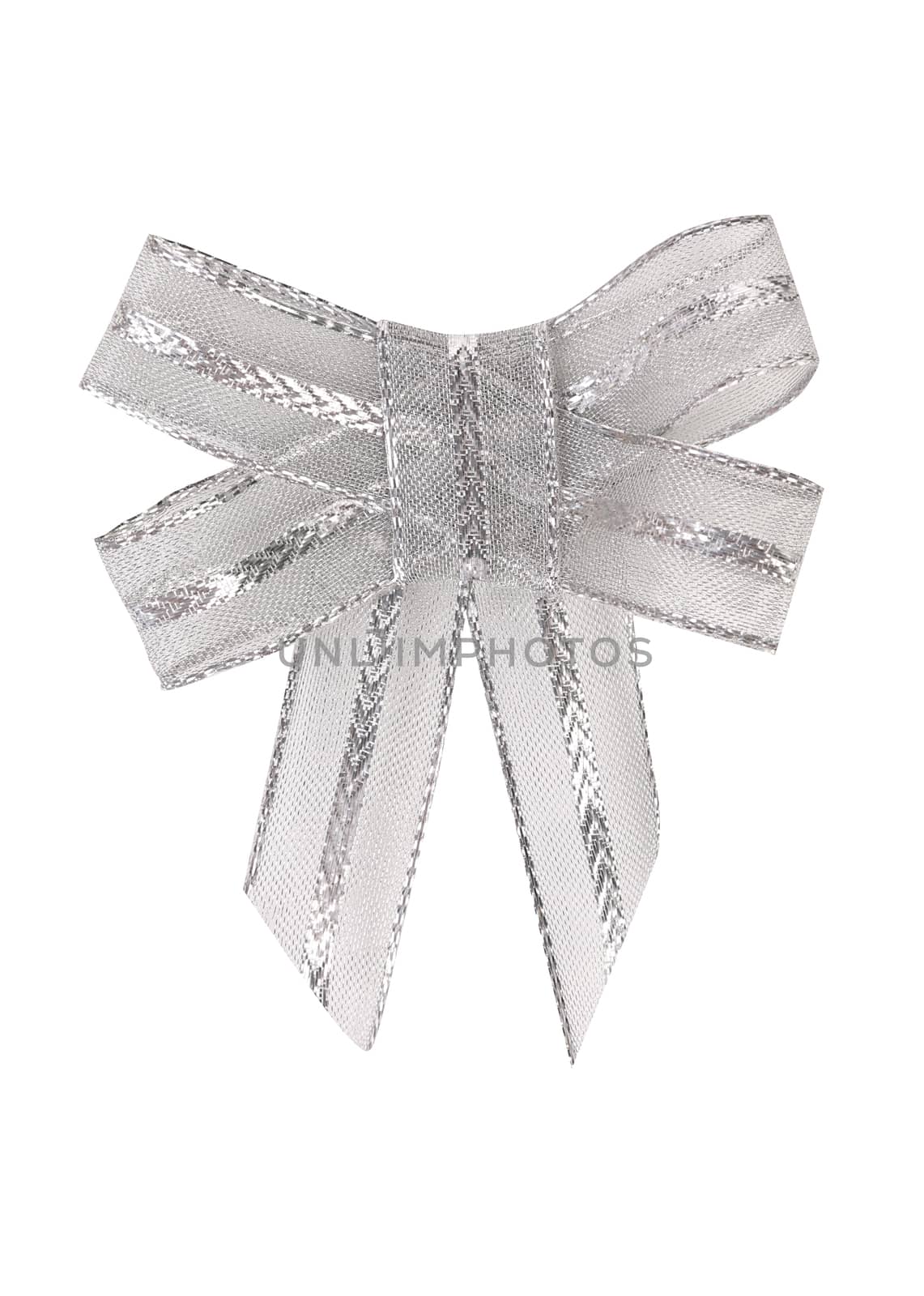 Bow of silver ribbon isolated on a white background
