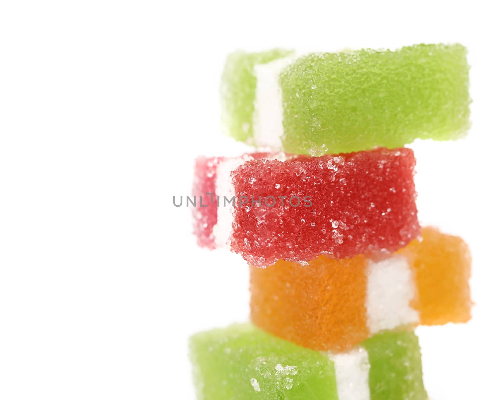 Classic fruit jelly. Close up. White background.