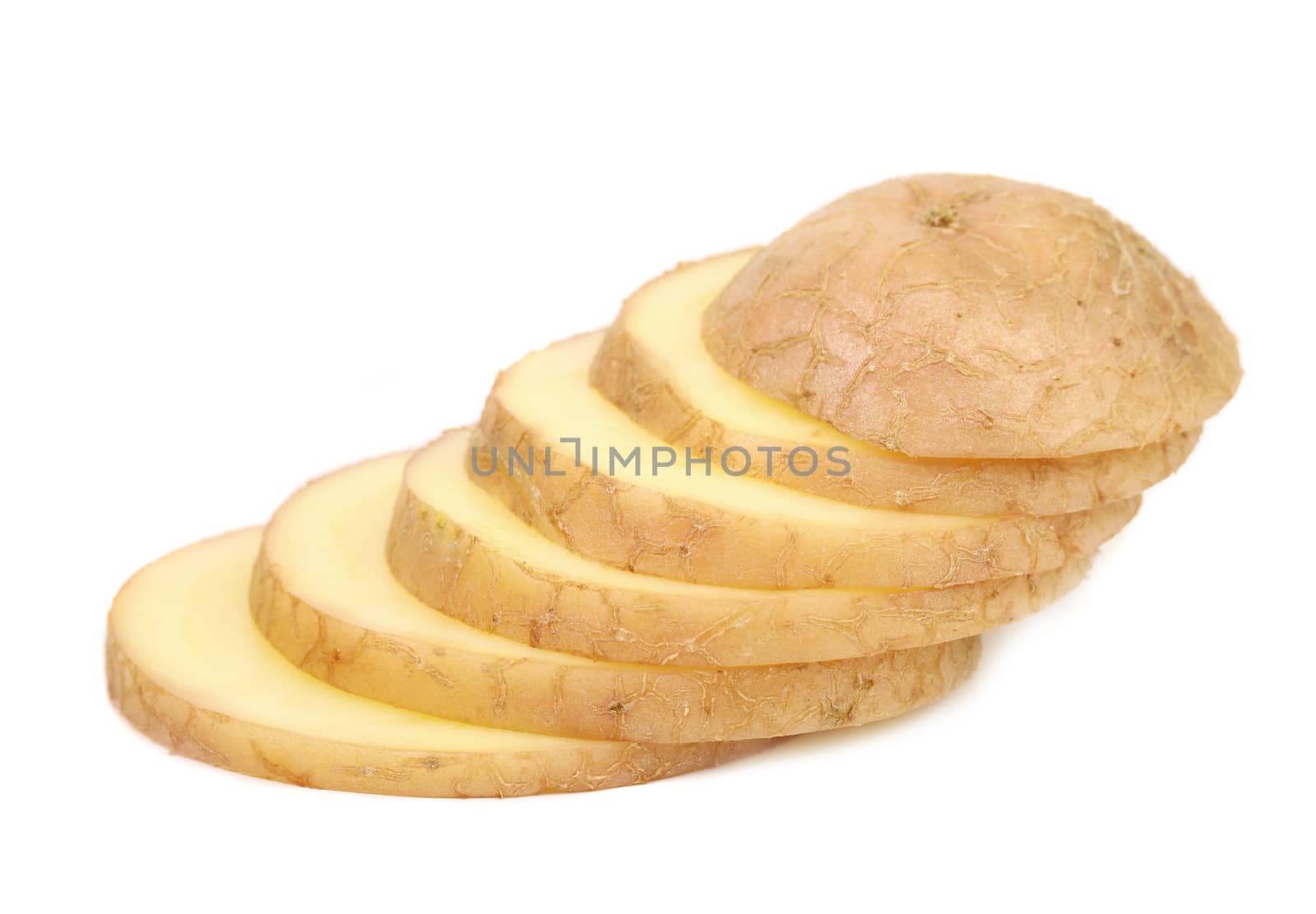 Stack of potato cut isolated on a white background close up