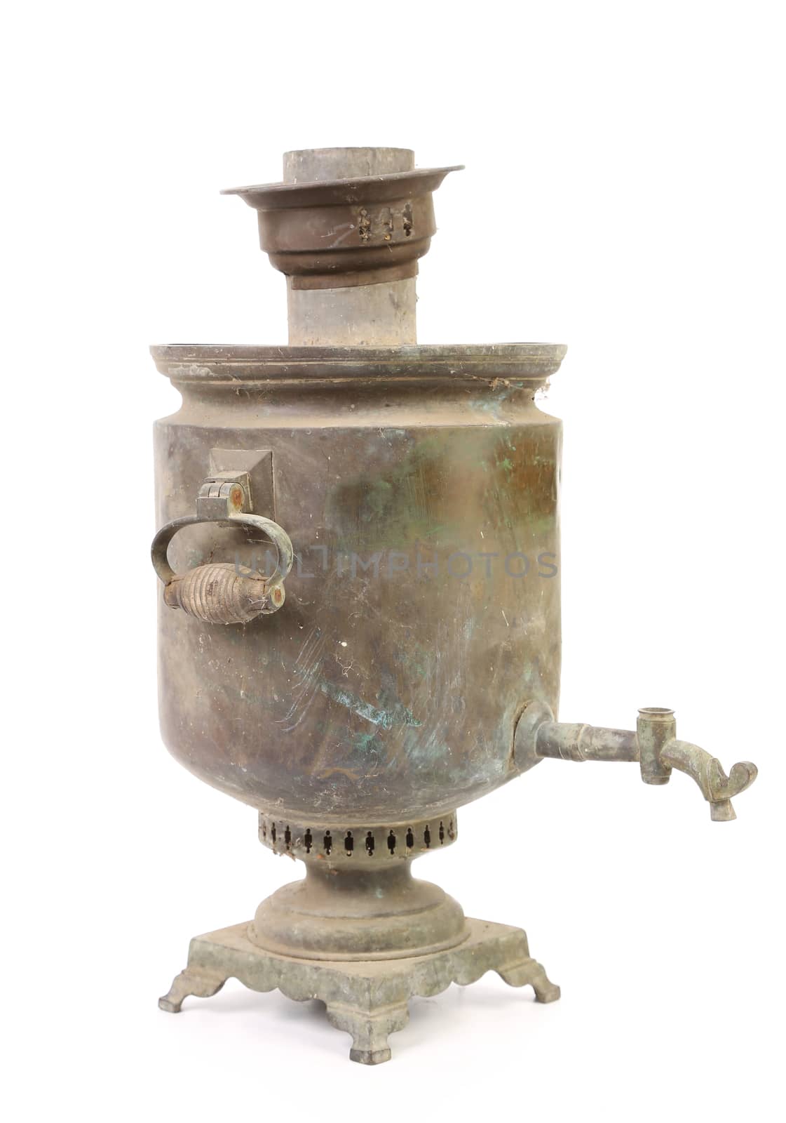 Old vintage samovar on a white background