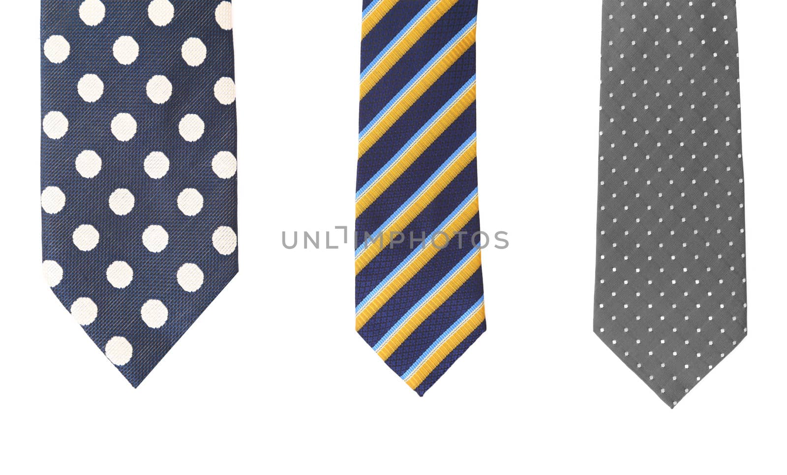 Three multi-colored tie. Isolated on a white background.