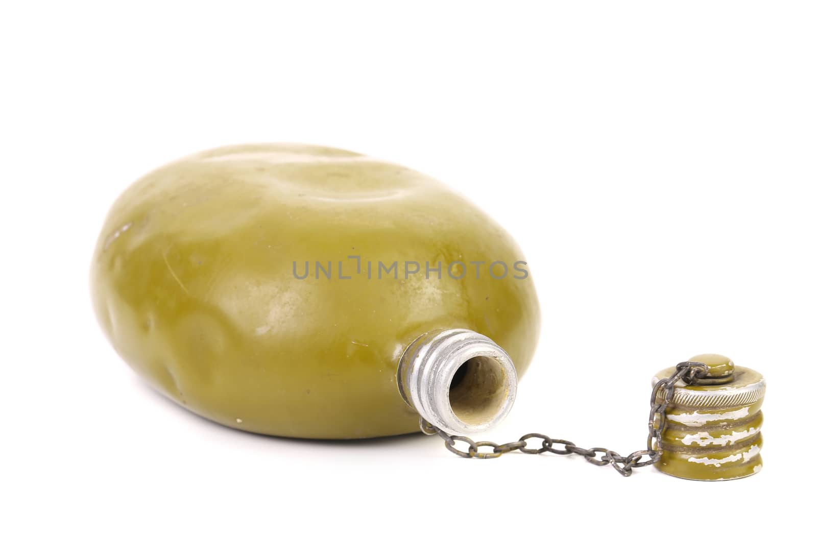 Old army canteen. Isolated on a white background.