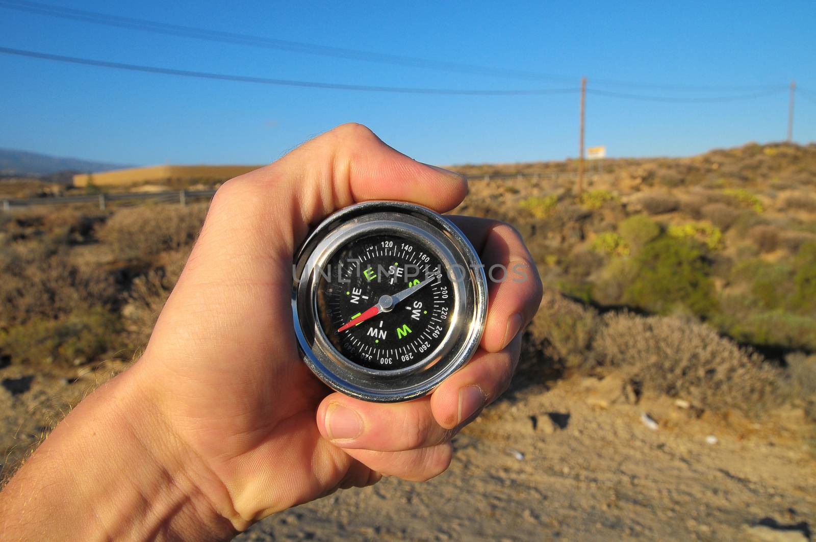 Orientation Concept a Male Hand Holding a Metal Compass