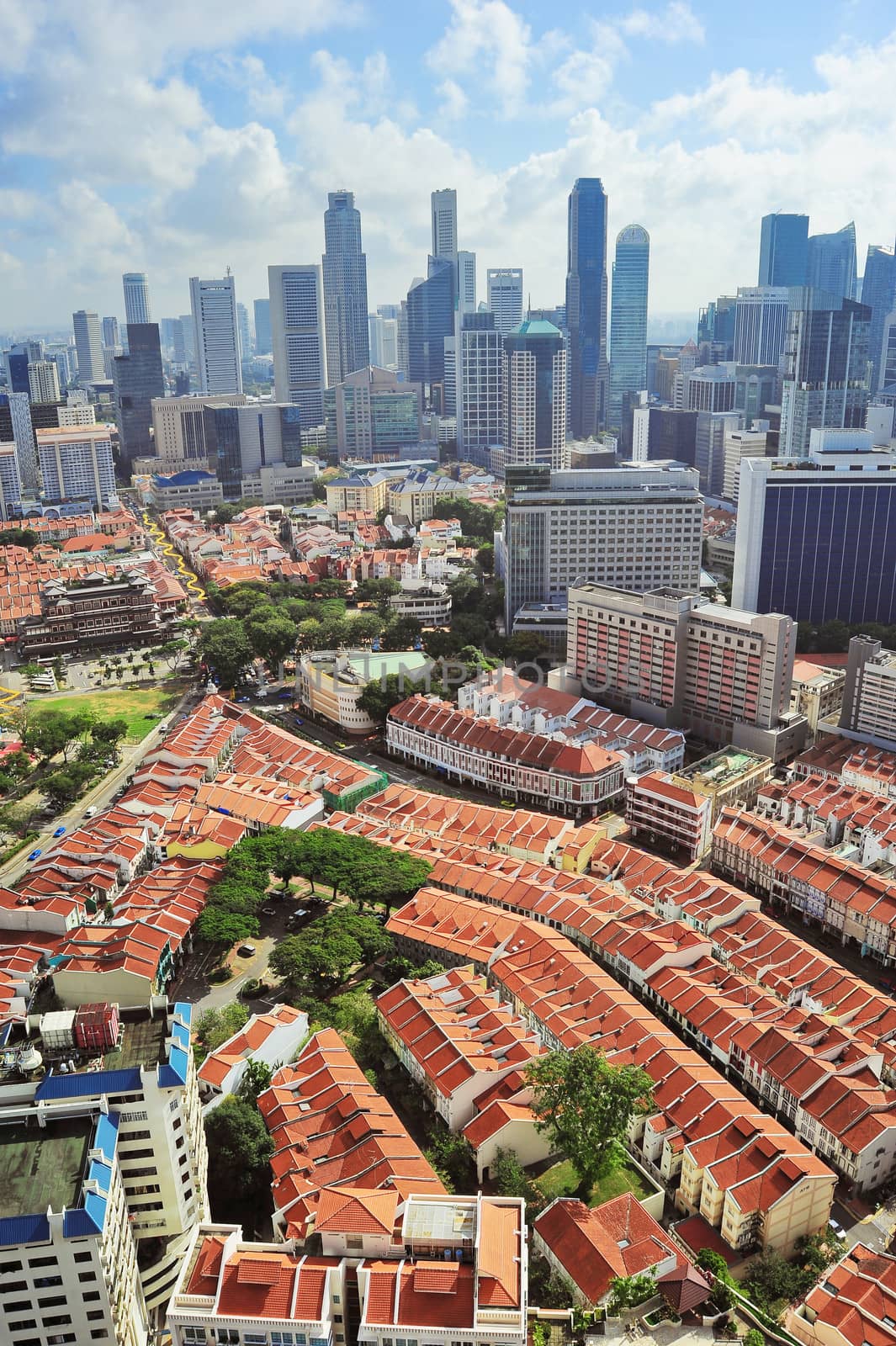 Aerial view of Chinatown and business district of Singapore
